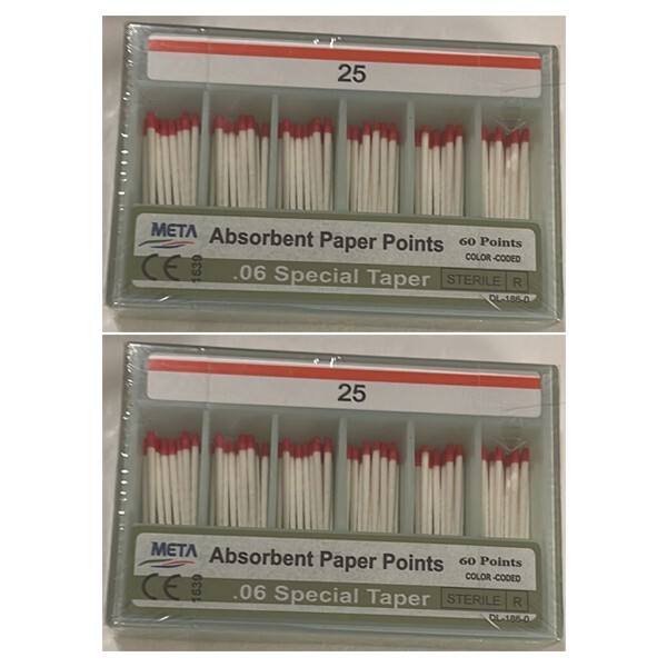 2 Packs META Dental Absorbent Paper Points #25 Endo .06 Special Taper 60/pack