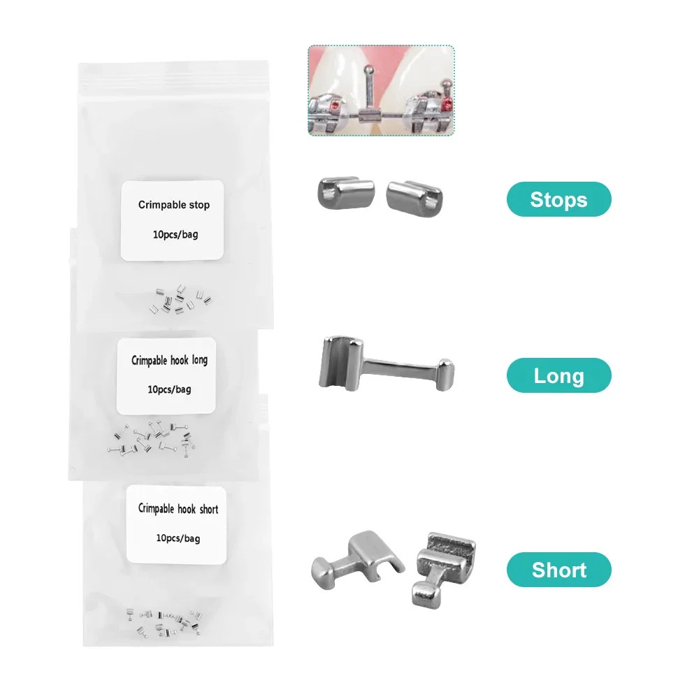 Dental Orthodontic Stainless Steel Crimpable Hooks Stop Short Long Type Wire New