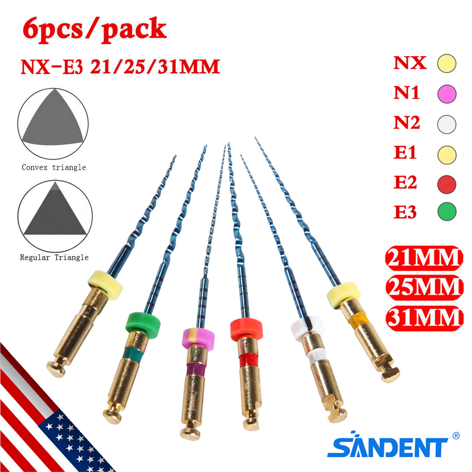 6Pcs/Pack Dental Endo Rotary Files X-Pro Taper NITI Root Canal Files 21/25/31MM