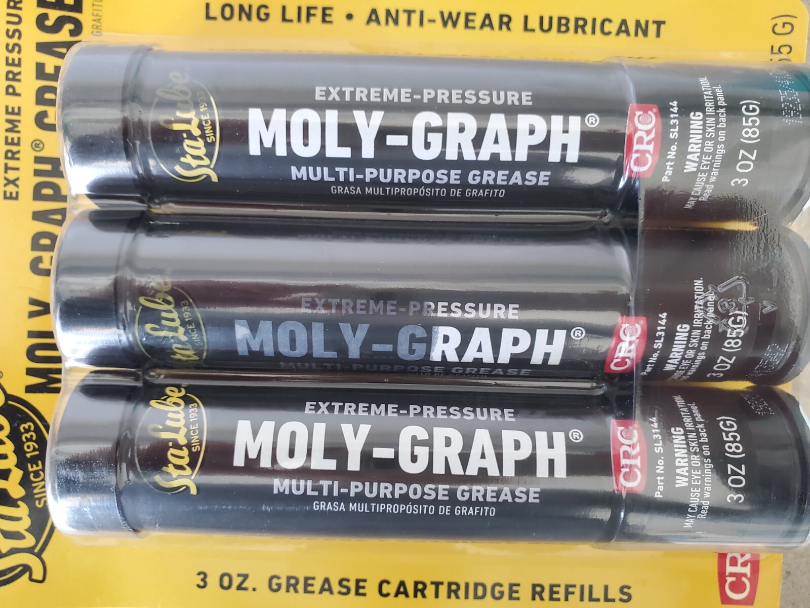 CRC Sta-Lube Moly-Graph Grease SL3144 – 3 Pack of 3 oz. Cartridge Refills