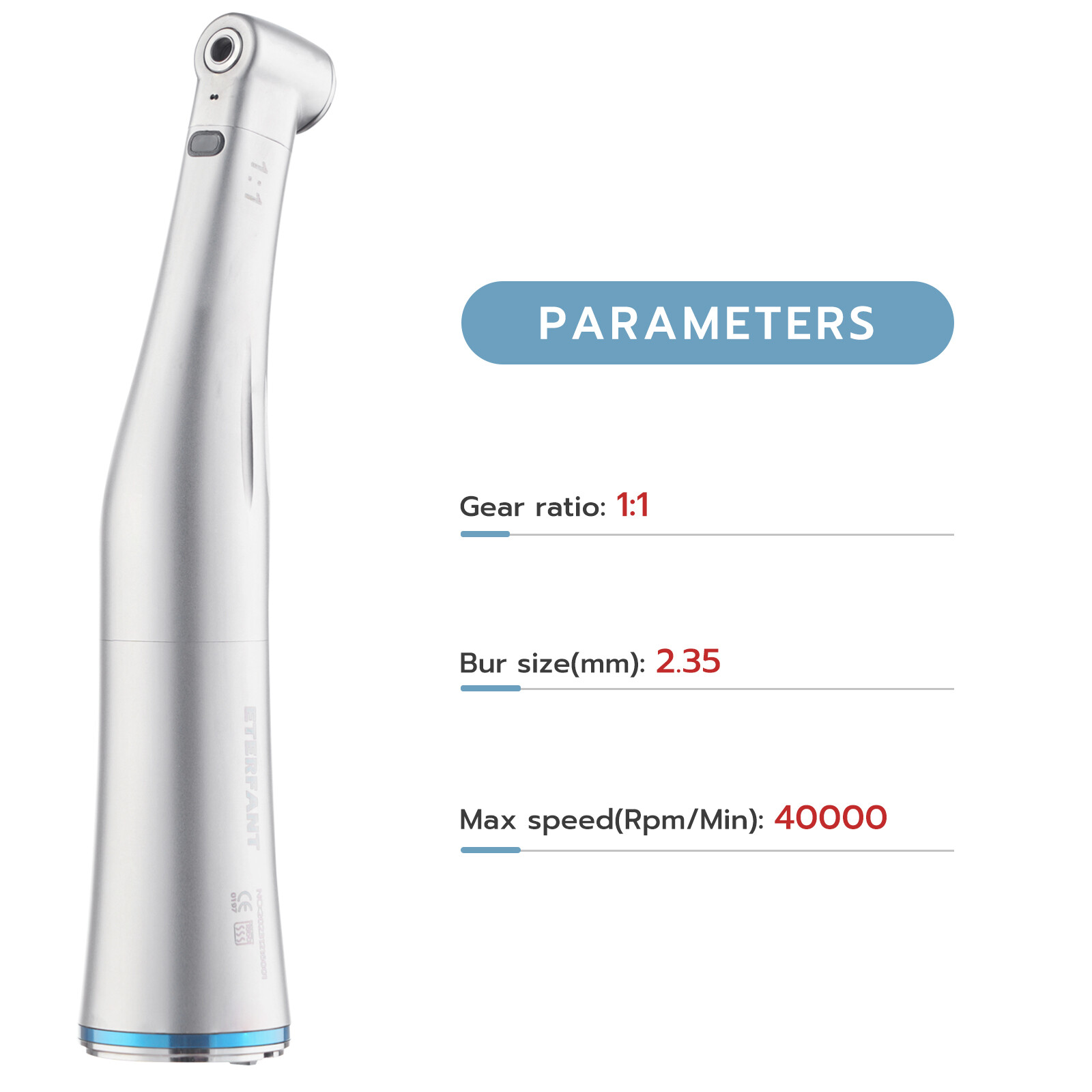 ETERFANT Dental 1:5/1:1Fiber Optic LED Contra Angle Handpiece NSK Electric Motor