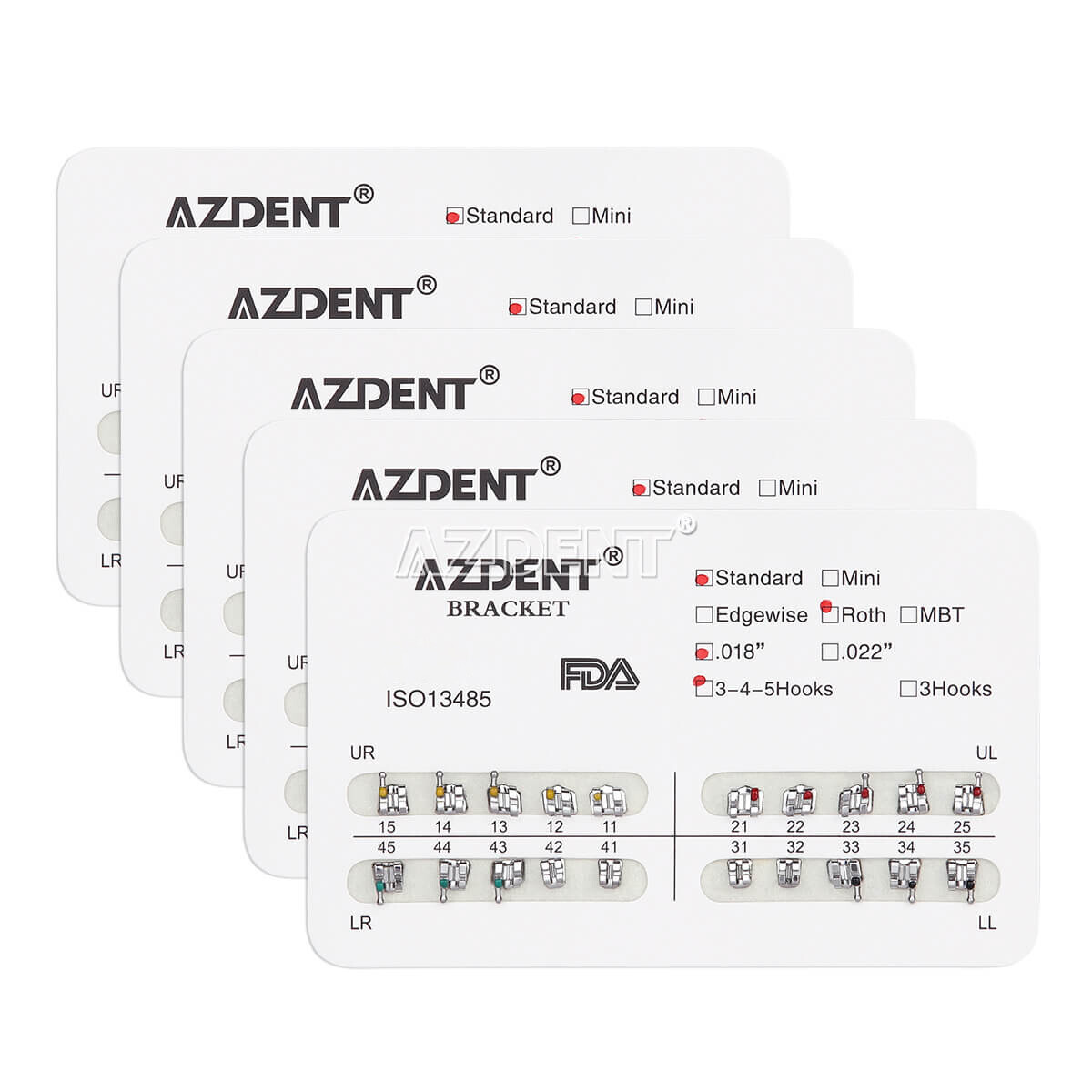AZDENT Dental Orthodontic Brackets Braces Standard MBT/Roth.022/.018 Hooks 3/345