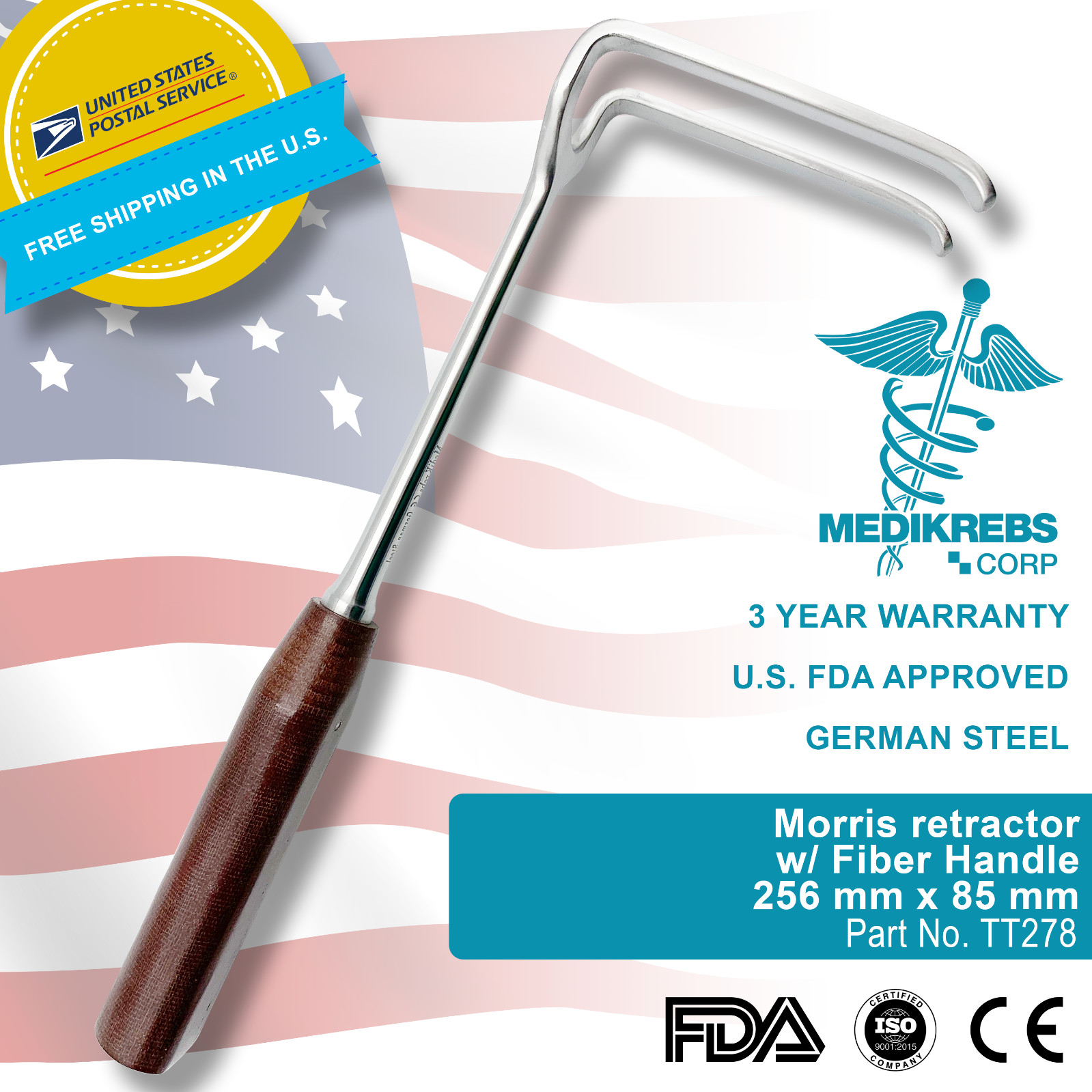 Morris retractor w/ Fiber Handle 256 mm x 85 mm OR Grade Surgical Instruments