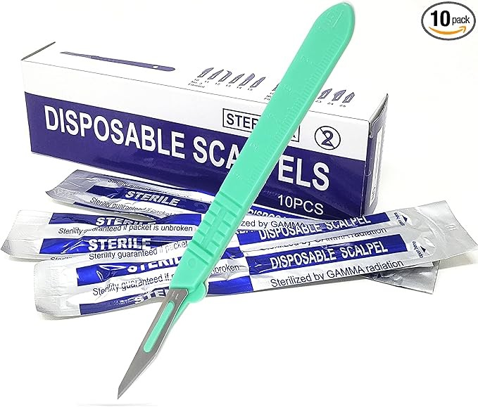 Disposable Sterile Scalpels #11 Carbon Steel Blades, Box of 10 Pcs