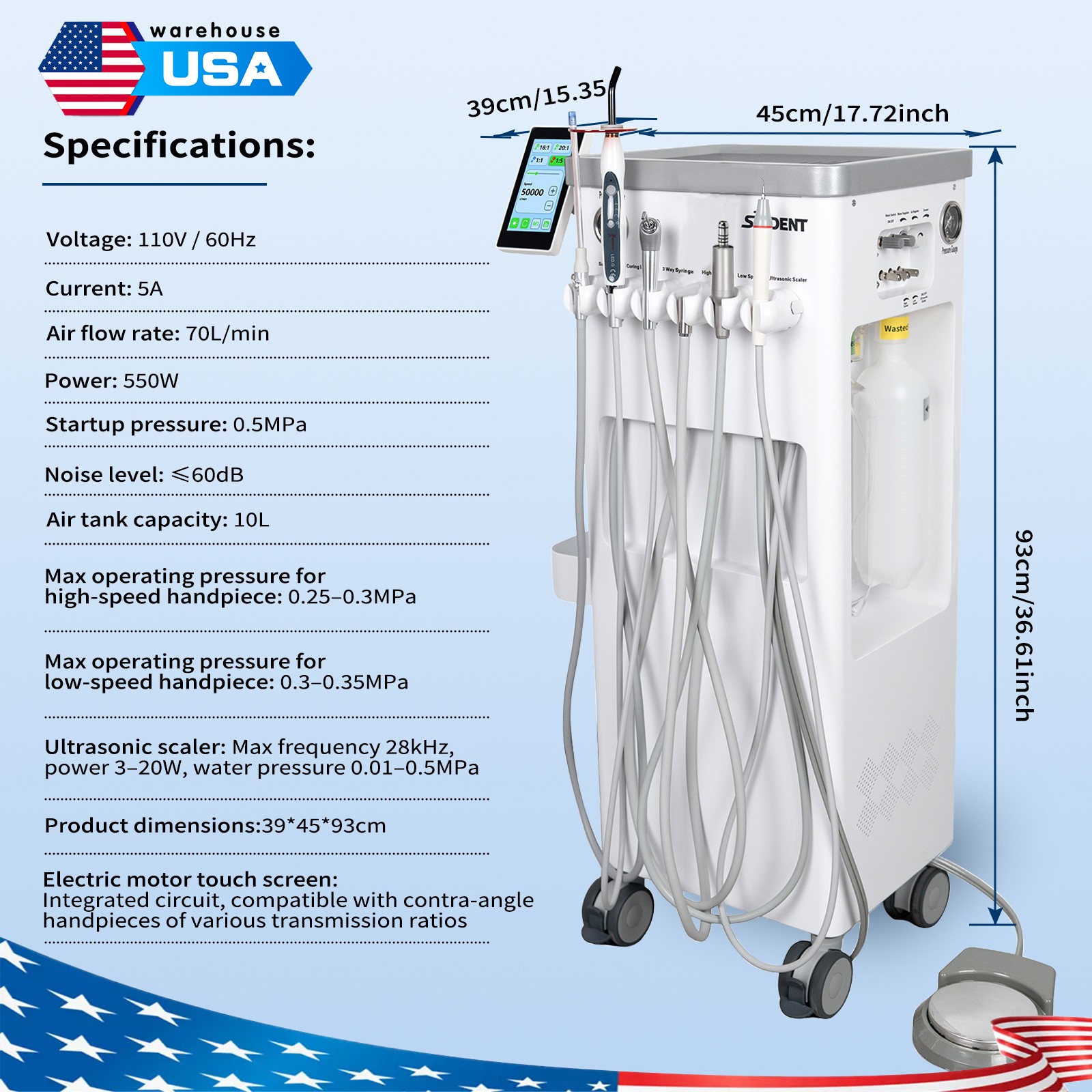 Portable Dental Mobile Delivery Unit System 4Hole Suction Cart with Socket Motor
