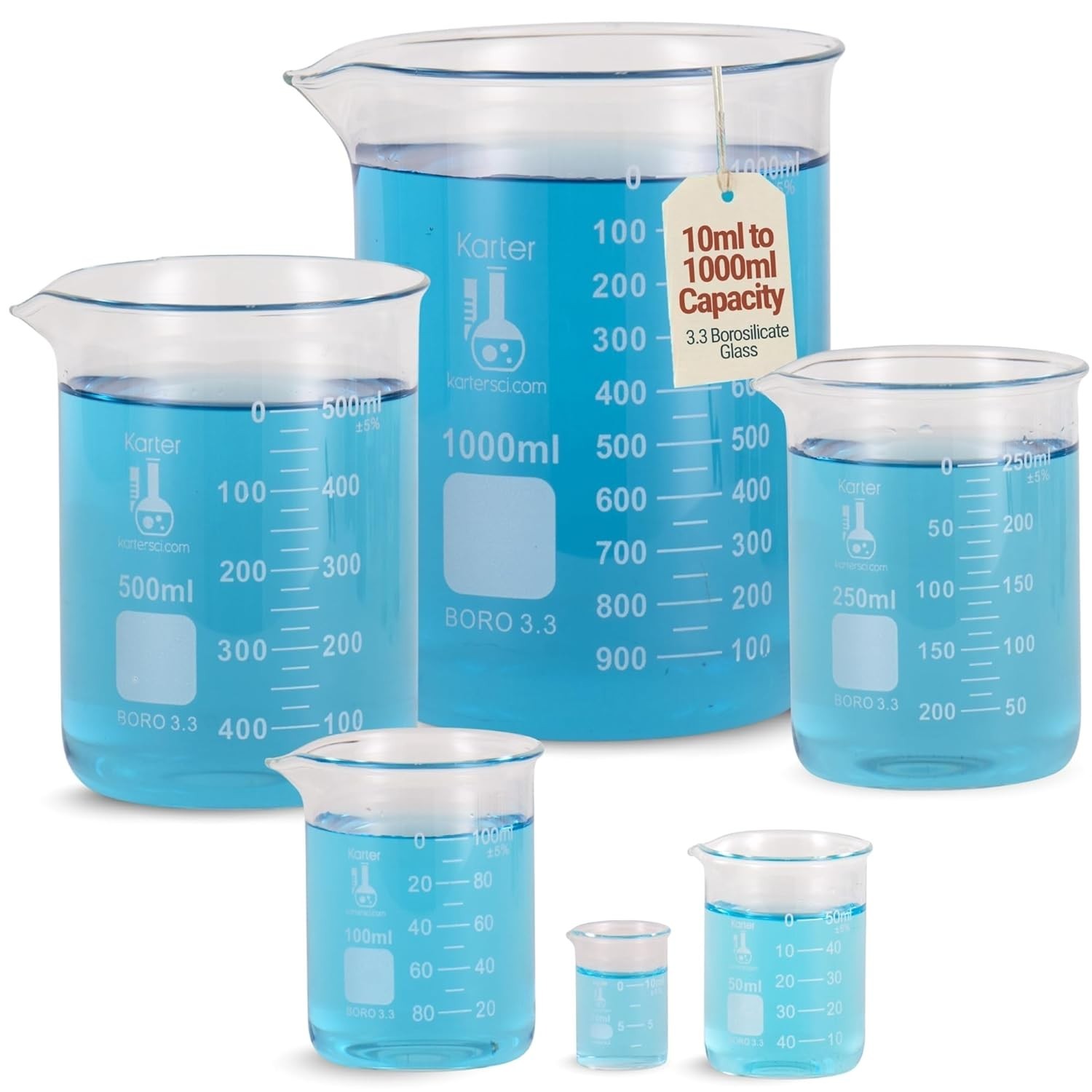 ASTM E960 Certified Glass Beaker Set with Round Bottom for Lab Applications