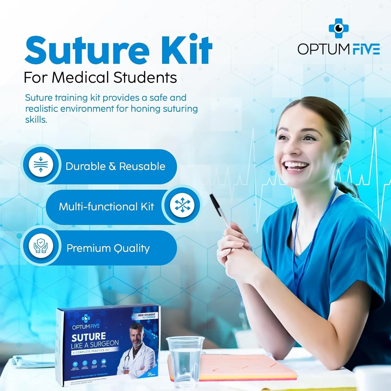 Comprehensive Suture Training Set with 14 Pre-Cut Wounds for Realistic Practice