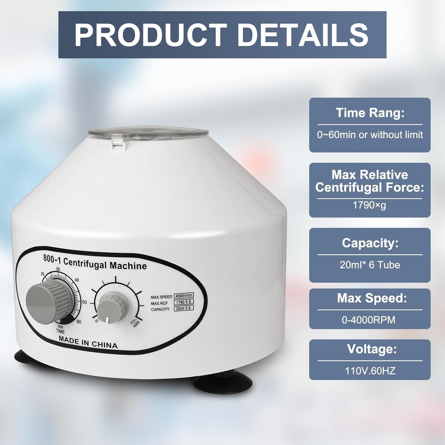 Versatile Lab Centrifuge – AC 110V, 6 x 20ml Capacity, Speed Control to 4000 RPM