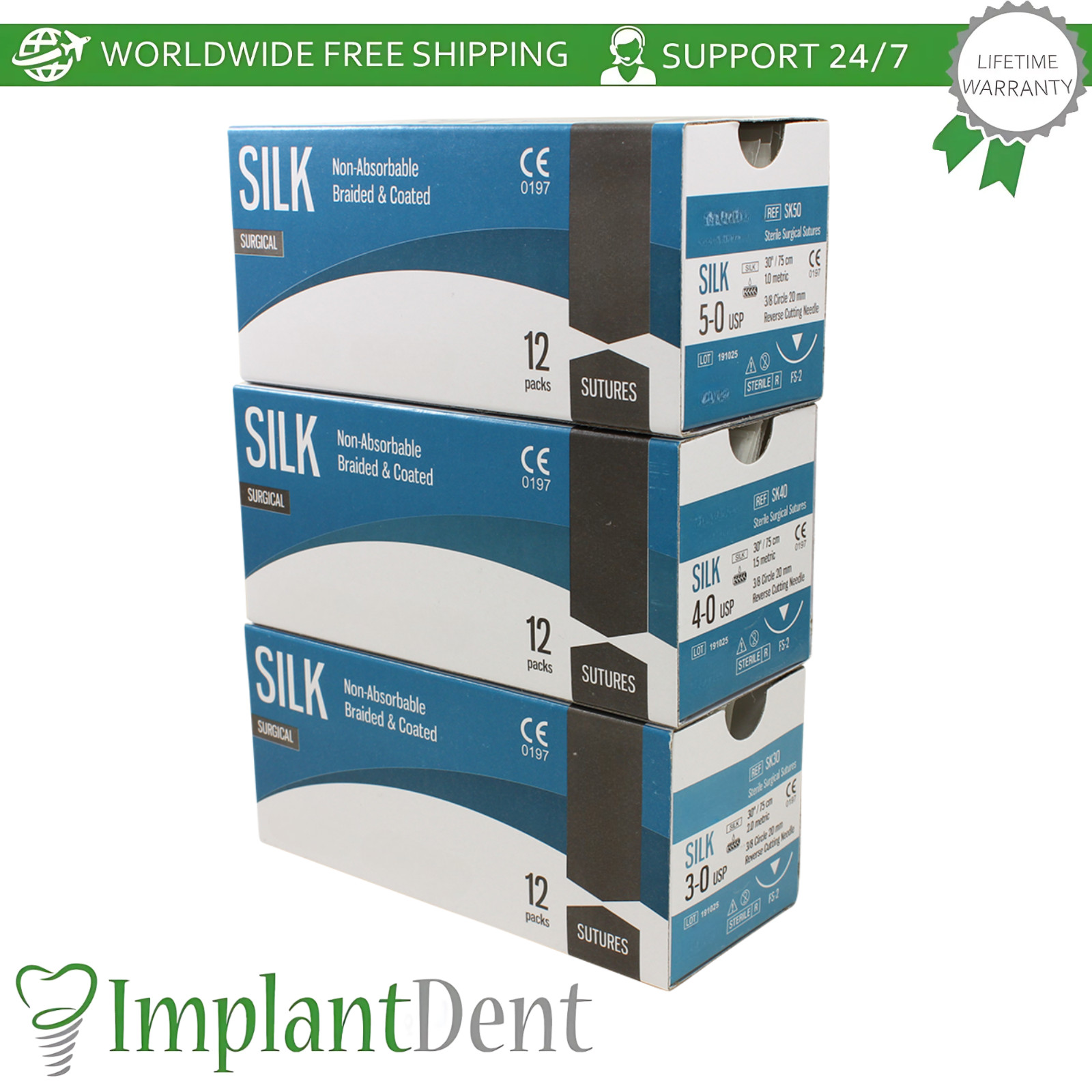X5 Braided Silk Dental Thread Black Silicone 12pcs SteriIe Individual Packs