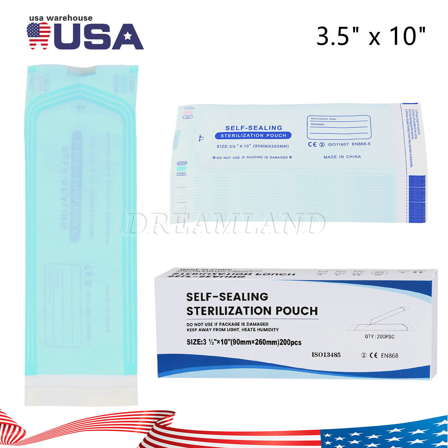 Sterilization Pouches- 3.5 ” x 10 ” Dental Self Seal Pouch Bag 200 Bags