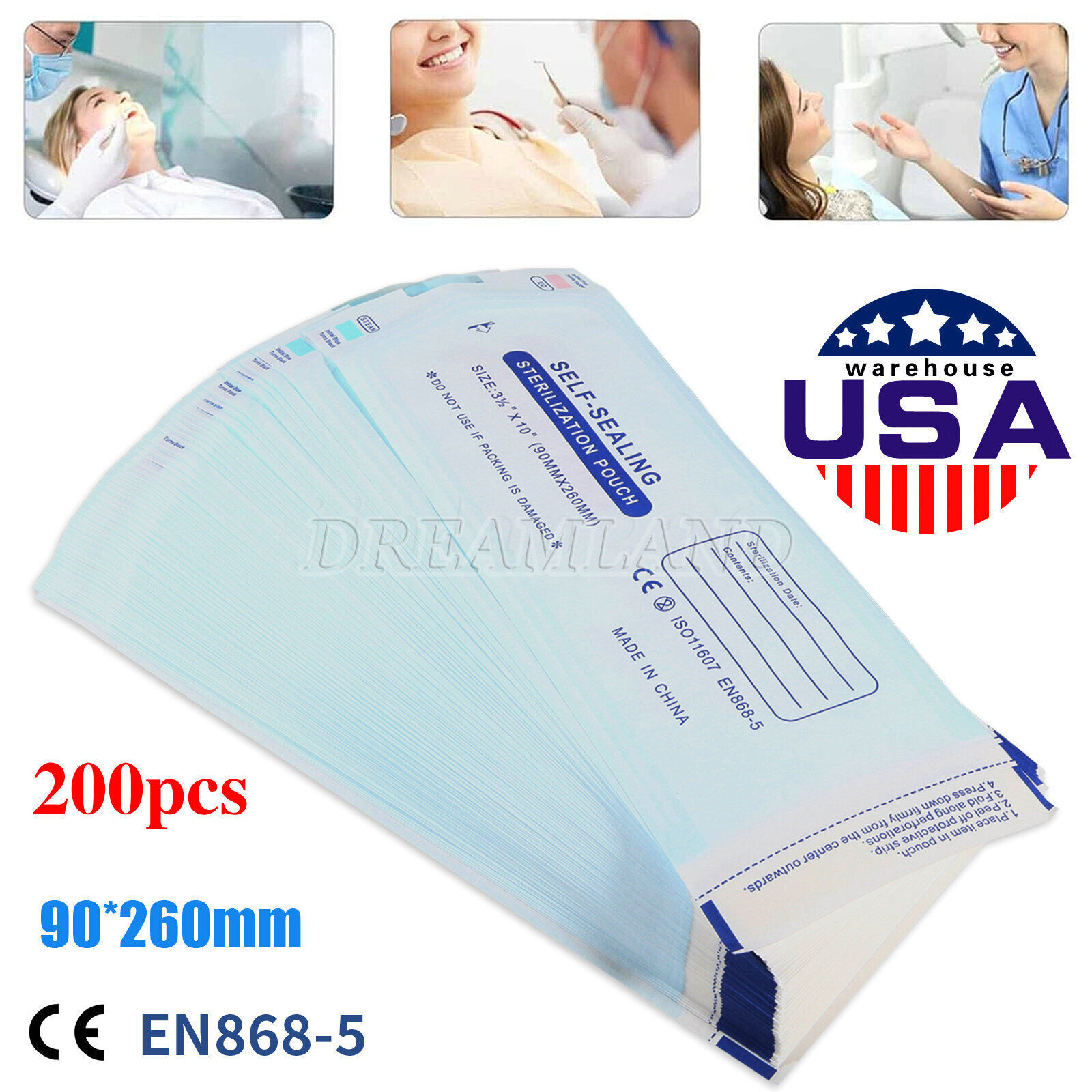 Sterilization Pouches- 3.5 ” x 10 ” Dental Self Seal Pouch Bag 200 Bags