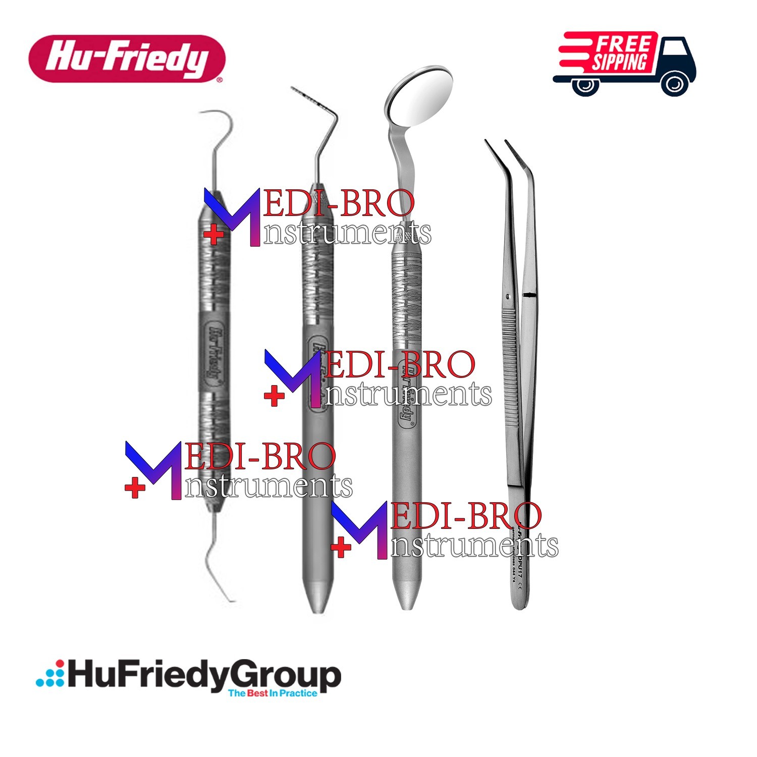 Hu-Friedy Complete Dental Exam Set MIR5DS Mirror, MH6, DPU17, EXDG5 Explorer