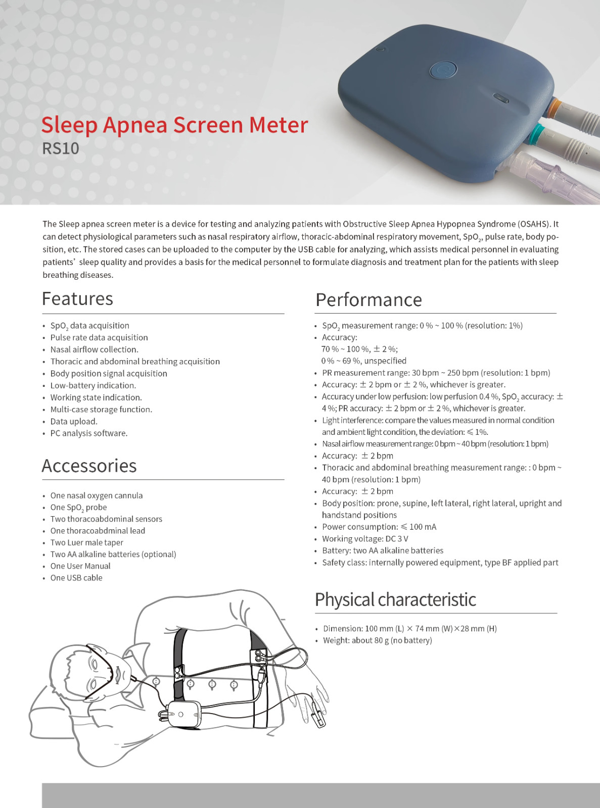 Portable Sleep Apnea Screen Meter SpO2 PR Nasal Analysis & Diagnosis