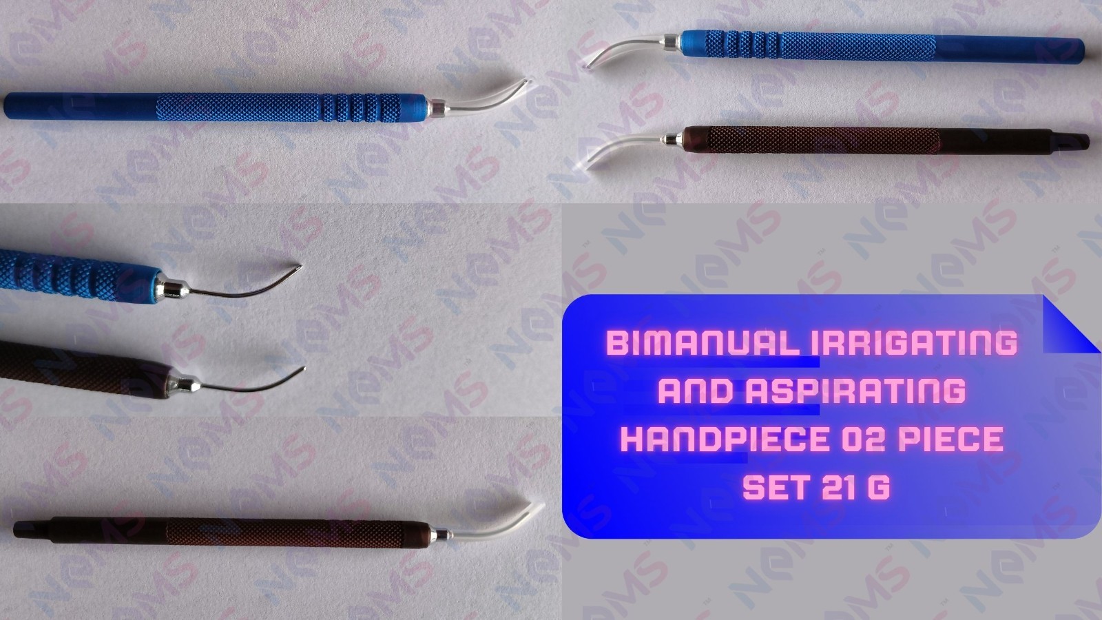 SS Bimanual Irrigation & Aspiration Handpiece Set 2 Pcs 21G/0.8mm Reusable Inst