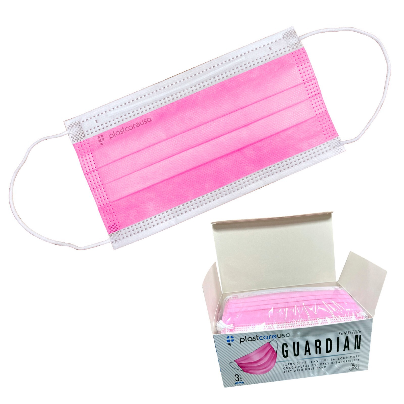 Pink Surgical Face Masks, ASTM Level 3 (Box of 50), Medical Disposable 4-Ply