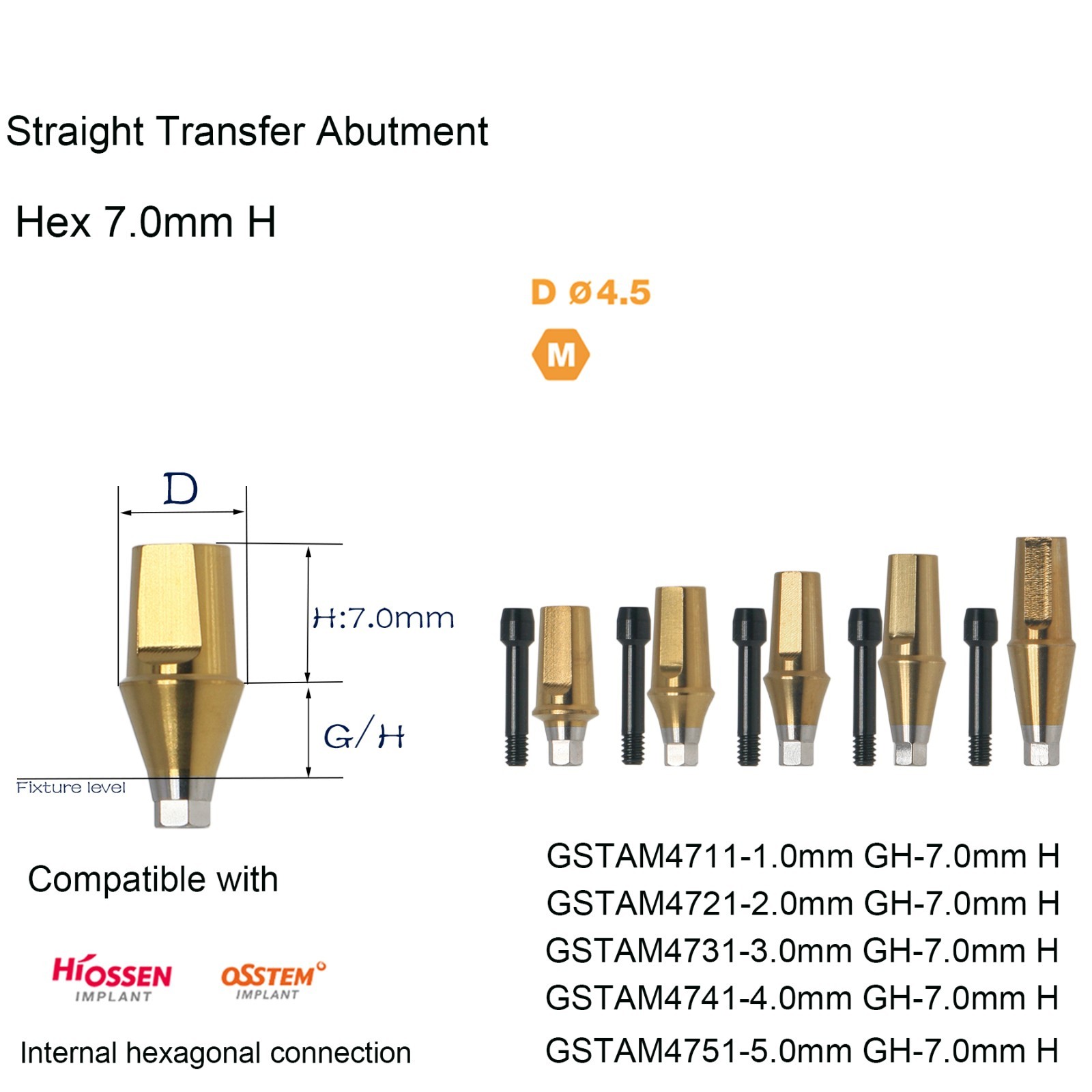 US Dental titanium abutment Compatible Hiossen ET SA Hex Mini/Regular Implants