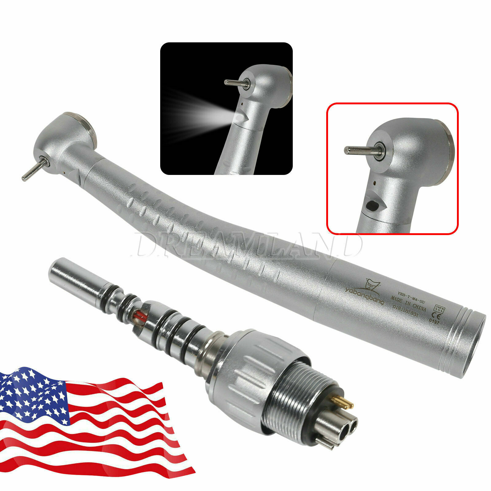 Large Torque Dental LED Fiber Optic High Speed Handpiece & 6-H Coupler Swivel