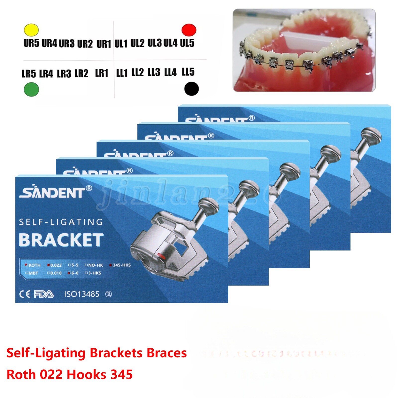 Dental Orthodontic Self Ligating Brackets Braces Roth .022 345 HK+Buccal Tube