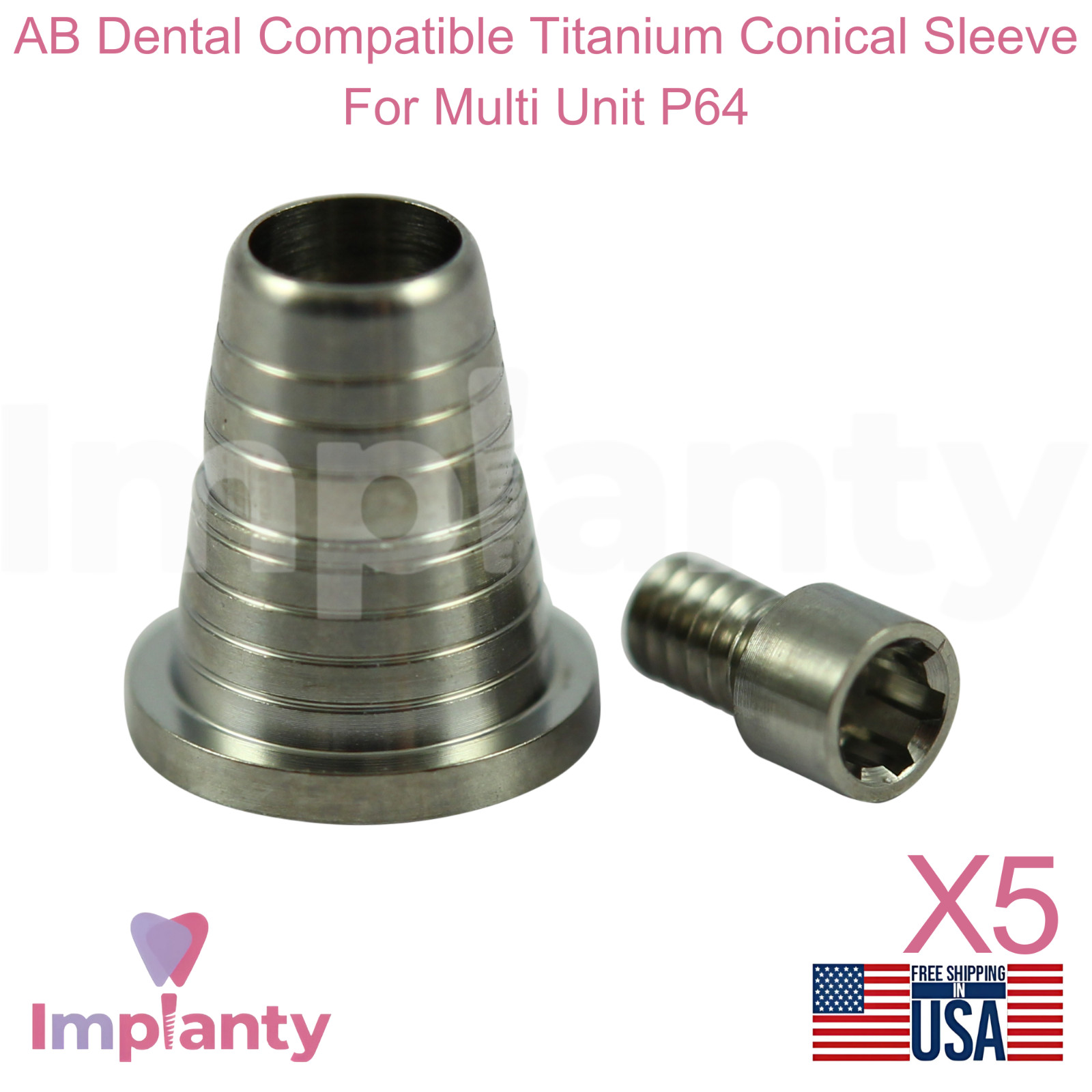 5x AB Dental Compatible Ø4.9mm Titanium Conical Sleeve For Multi Unit P64