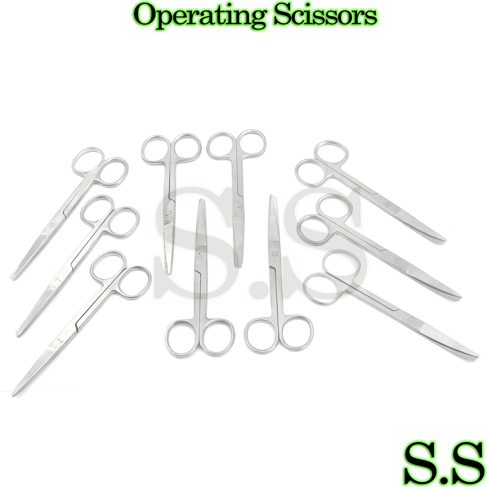 10pc OPERATING SCISSORS S/B 4.5″ SURGICAL. O.R. GRADE