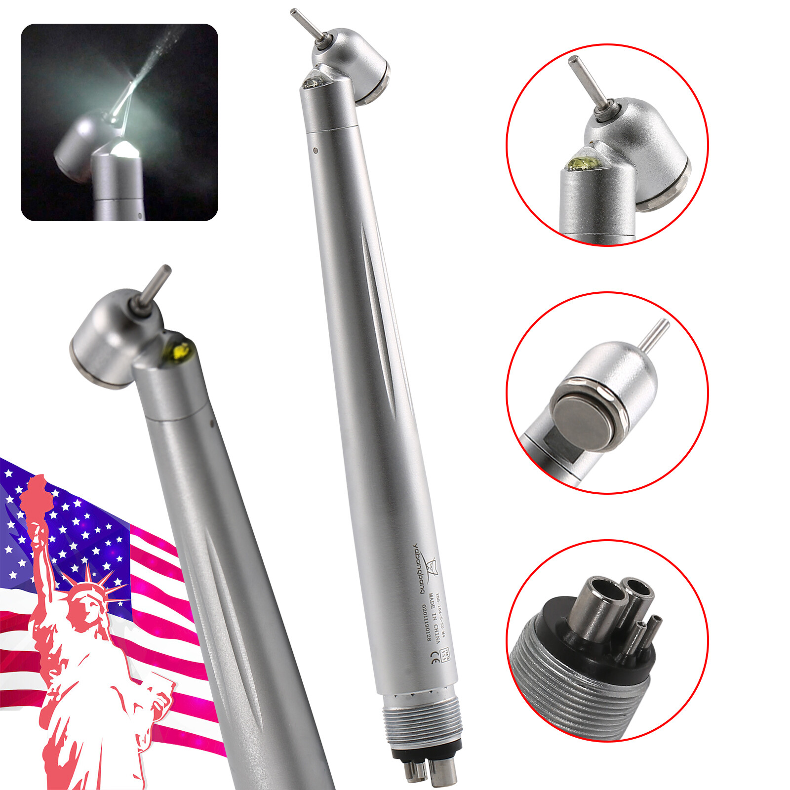 Dental 45° Angle/Standard Head LED E-generator / Fiber Optic Handpiece 4H 6Pin
