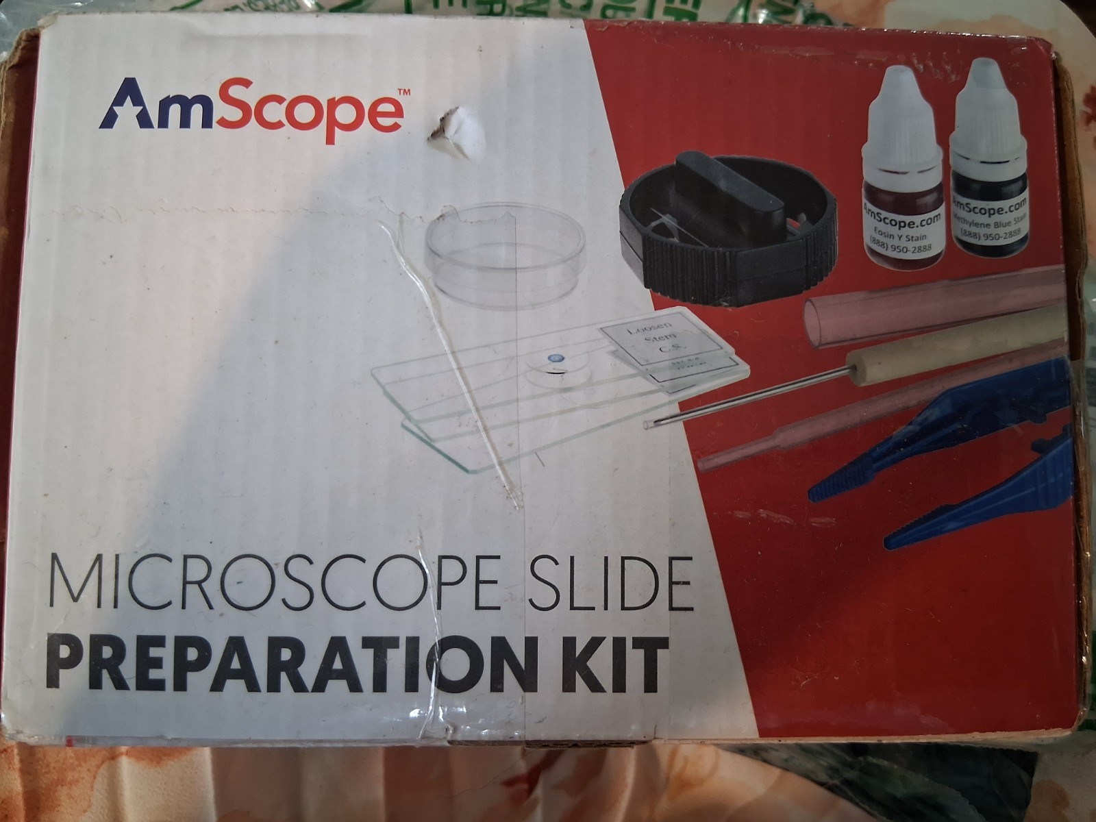AMSCOPE Microscope Slide Preparation Kit with Microtome, Slides, Stains