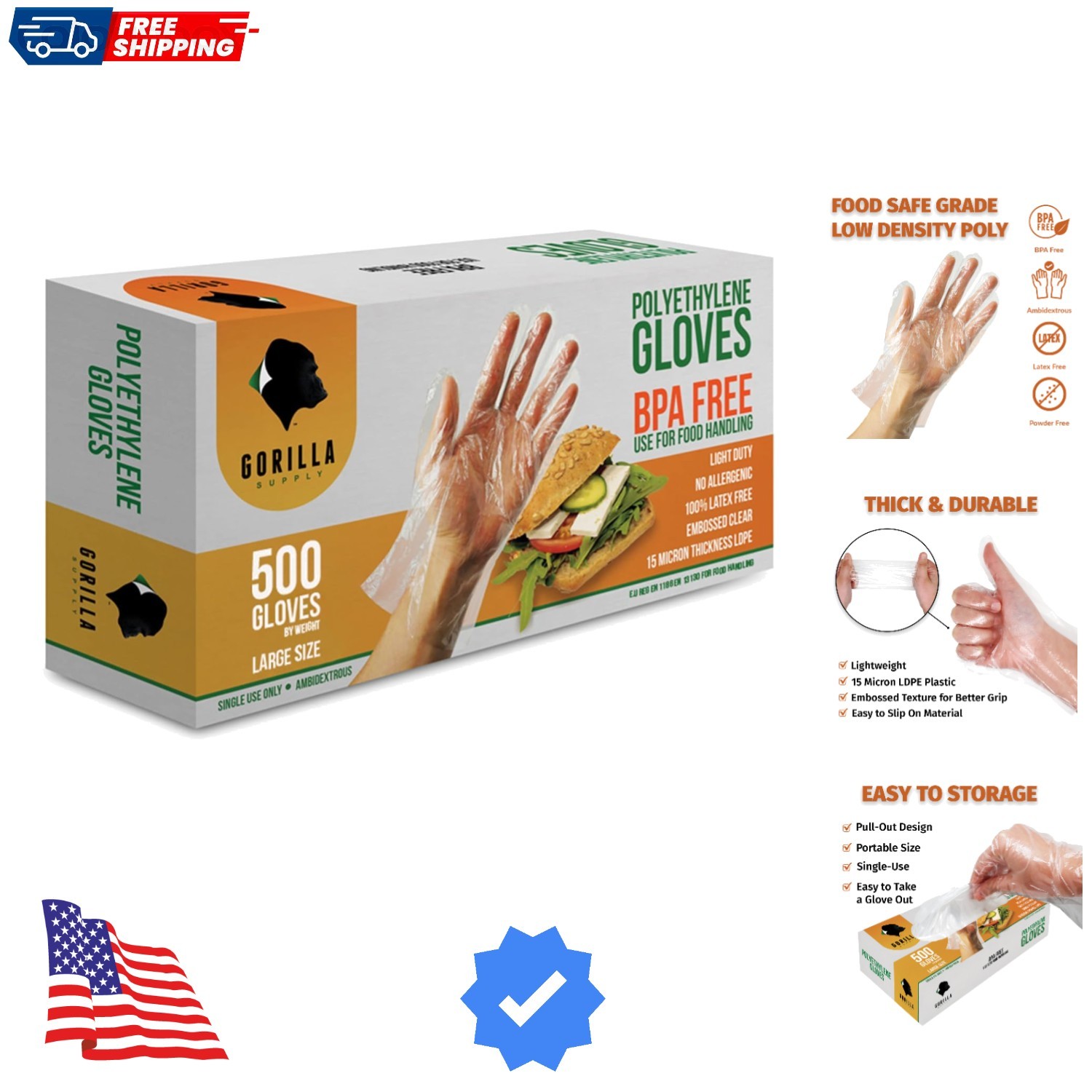 500 BPA Free Disposable Gloves Poly PE LDPE Plastic for Kitchen Food Handlin…