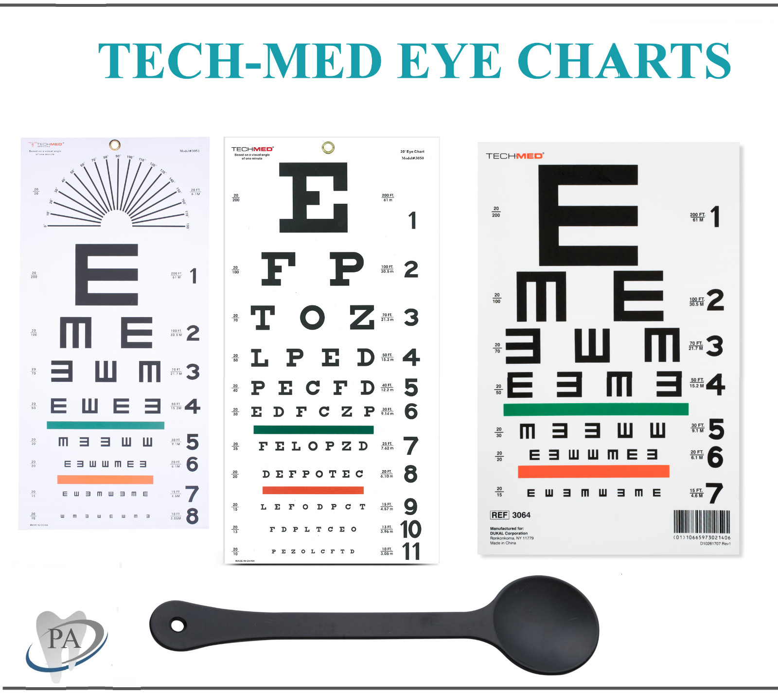 TECH-MED Snellen Eye Chart Visual Acuity Chart 22×11 inches, 5 Models, 20 ft