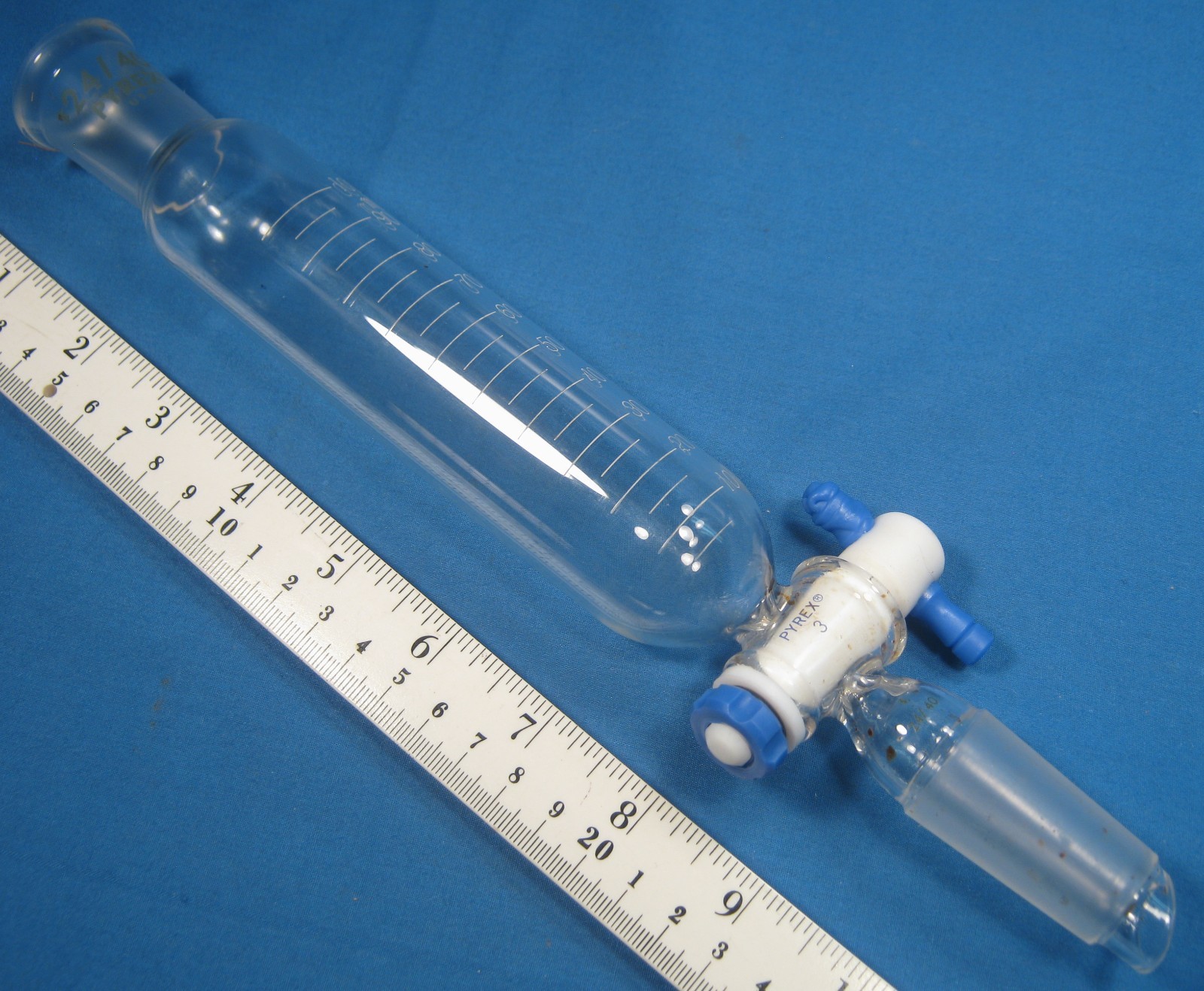 PYREX 100 ML SEPARATORY FUNNEL CYLINDRICAL 24/40 TEFLON FREE SHIPPING 6-B