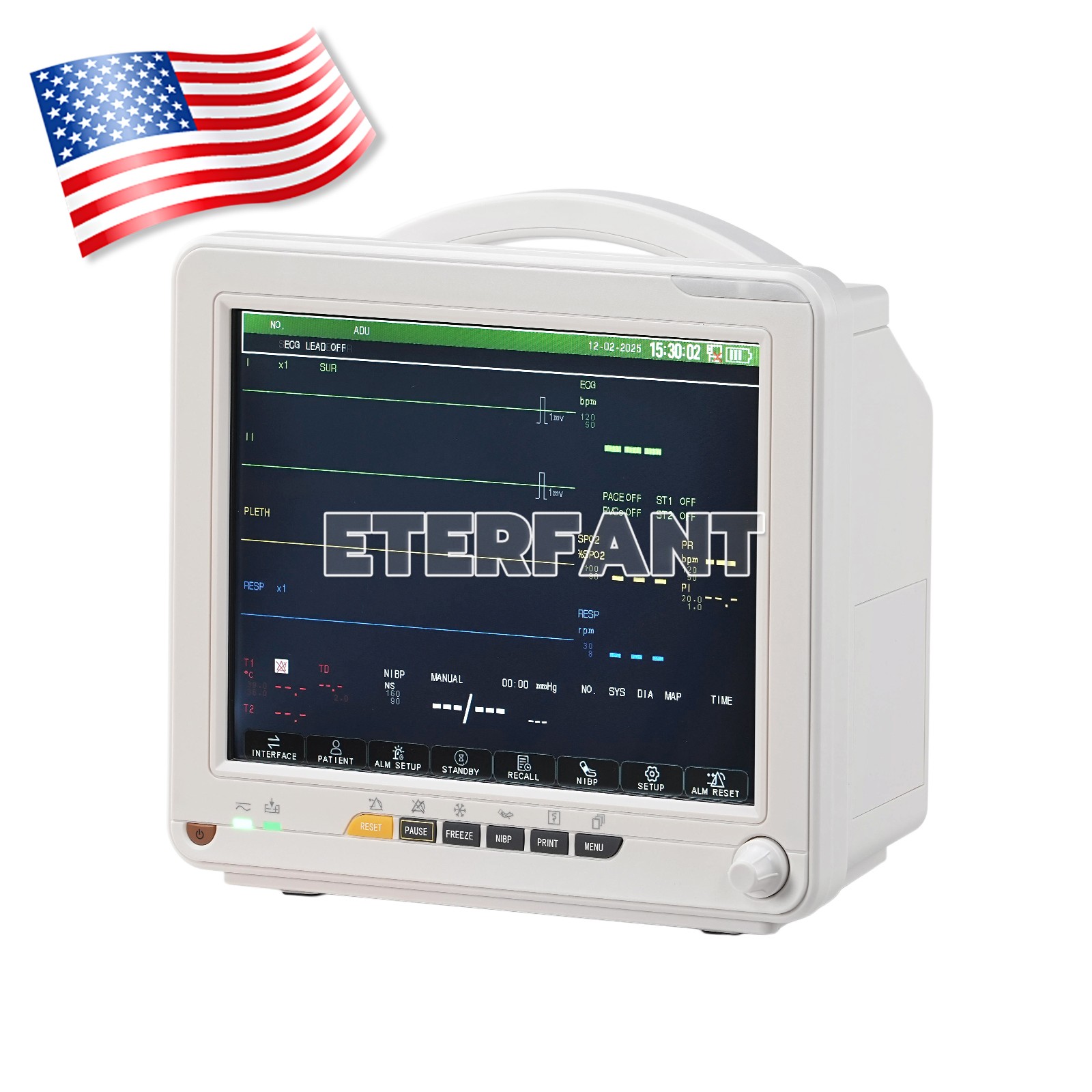 12″ Patient Monitor ICU CCU Vital Sign for Hospital ECG NIBP RESP TEMP SPO2 PR