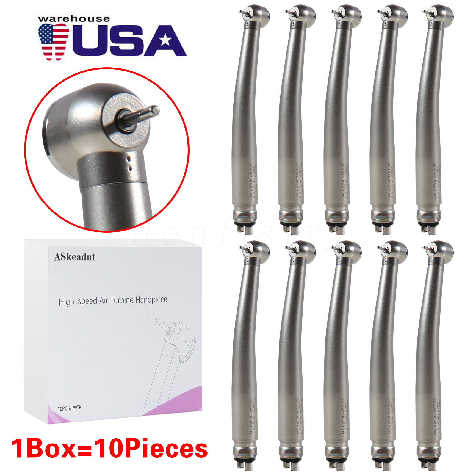 10 Askeadent Dental High Speed Handpiece Push Button Turbine Single Spray