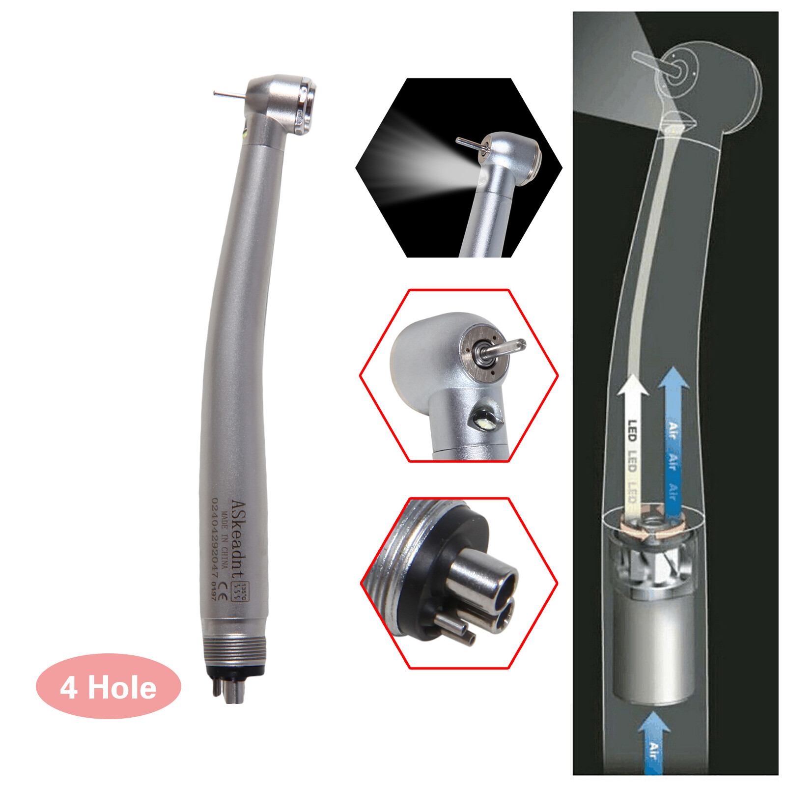 10pcs/1Box Askeadnt Dental LED E-generator High Speed Handpiece 4Holes NSK Style