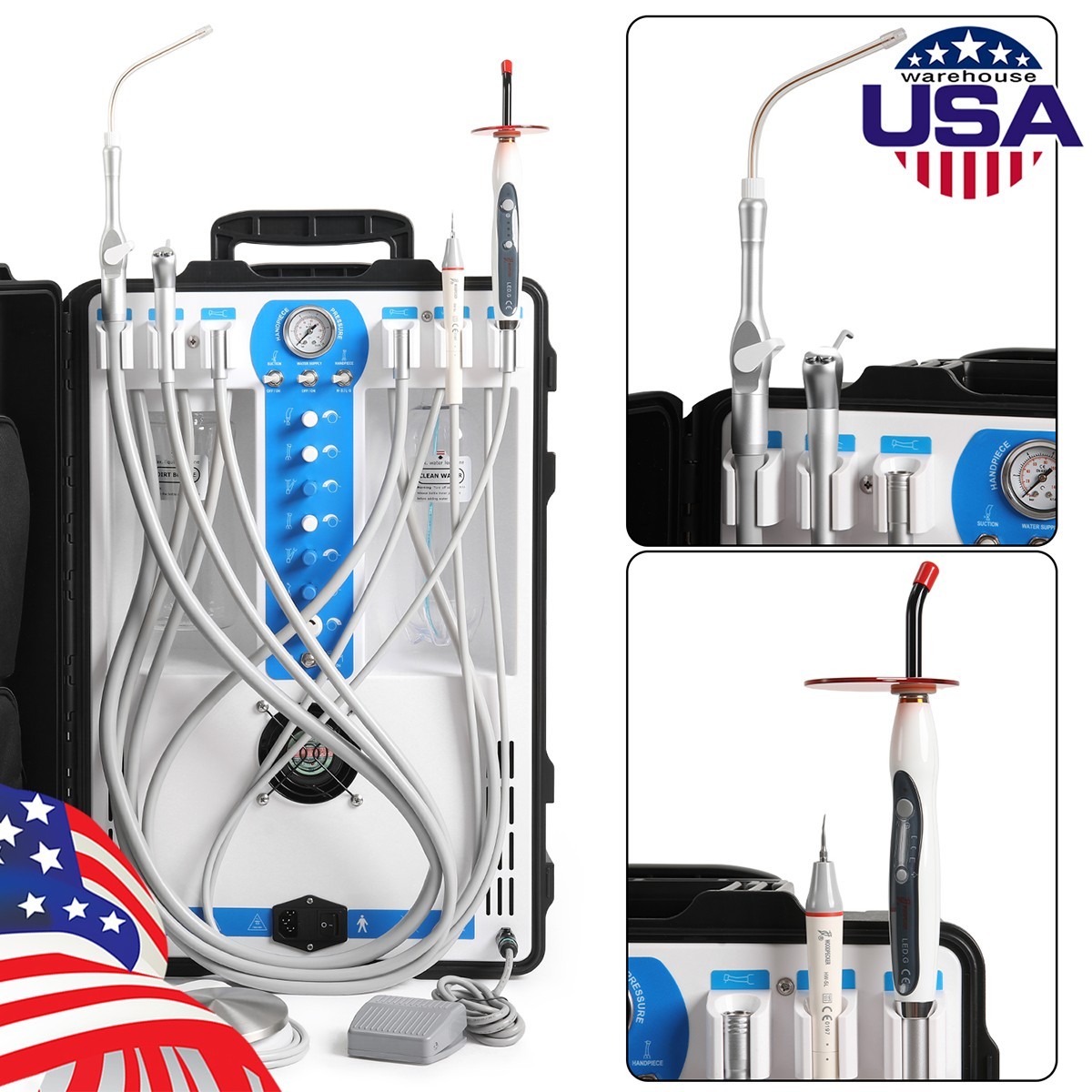 Portable Dental Unit Delivery Cart with Air Compressor/Dental Suction System