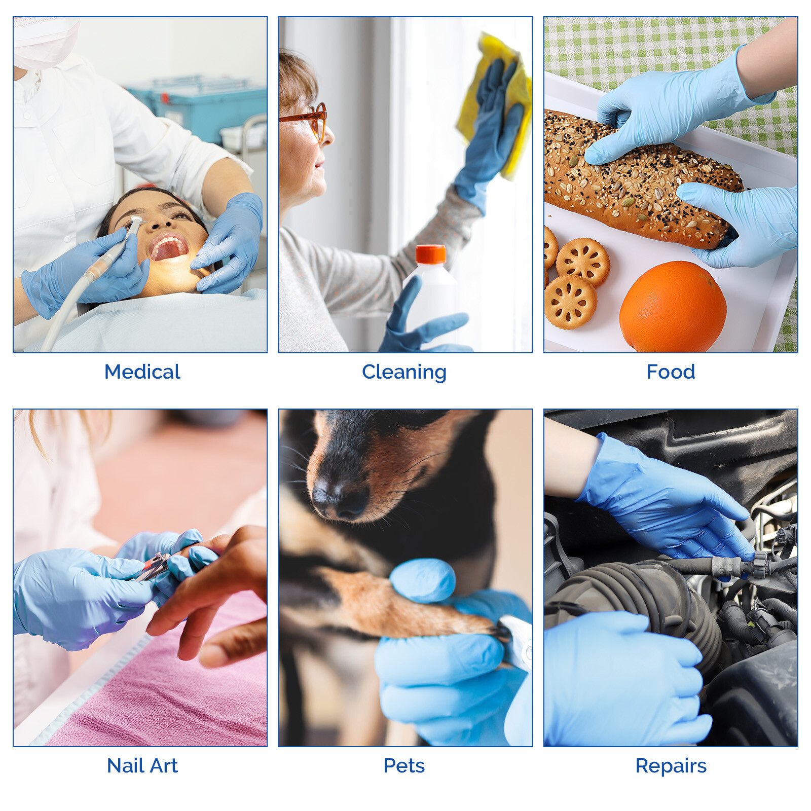 1200/Case JMU Nitrile Examination Gloves 3.5mil Medical Gloves Blue(XS/S/M/L/XL)