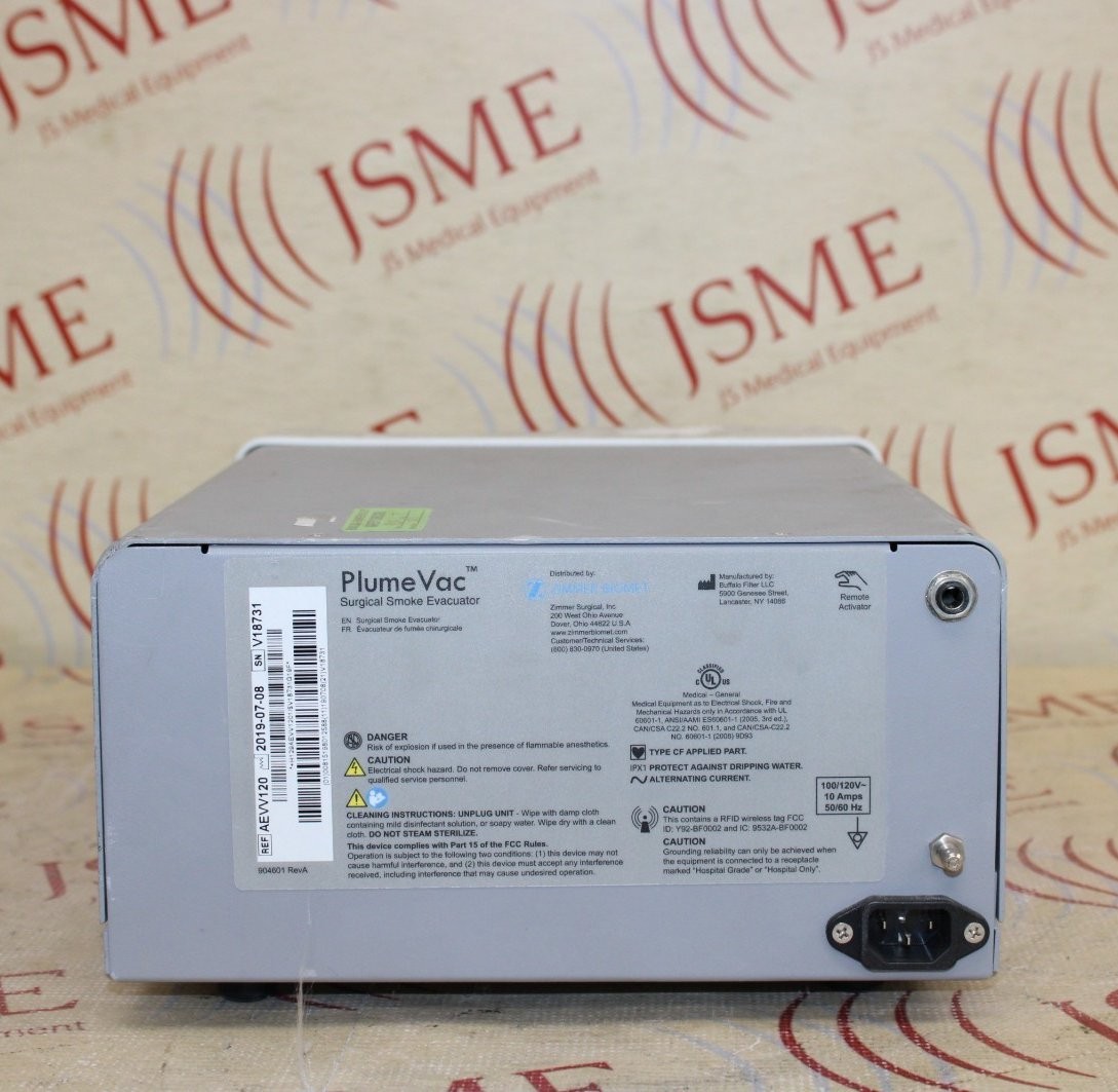 Zimmer Biomet AEVV120 PlumeVac Surgical Smoke Evacuator w/ PlumeGaurd Filter