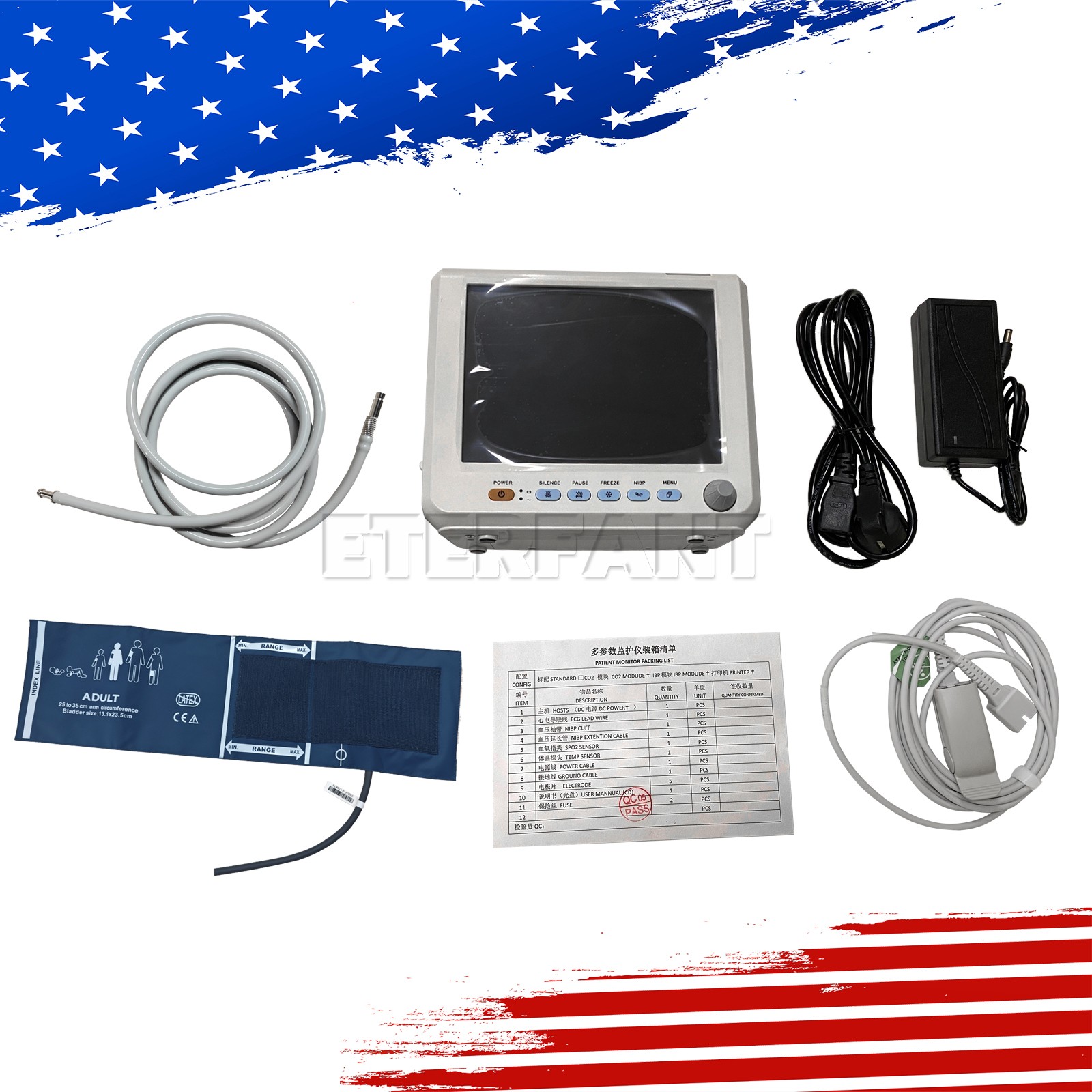 ETERFANT 8″ Patient Monitor ICU CCU Vital Sign For Hospital NIBP, SPO2, PR,TEMP