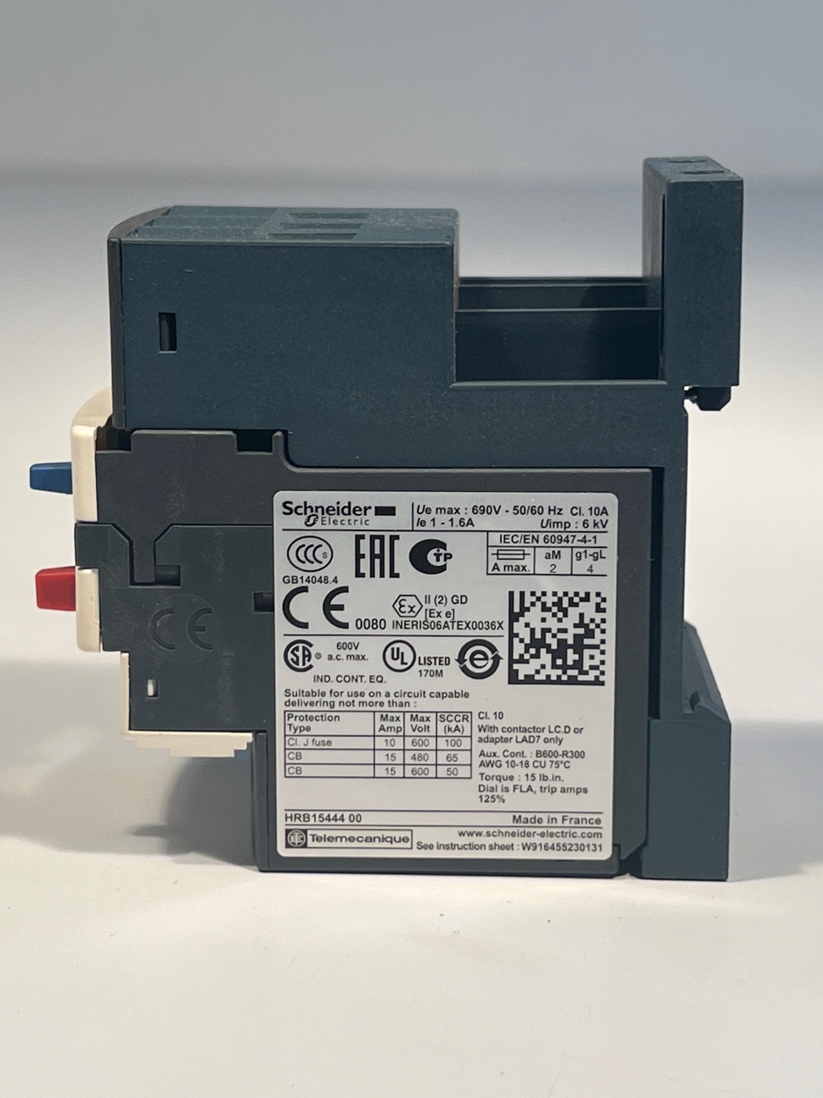 ONE (1) SCHNEIDER LRD06 Overload Relay w/ SQUARE D LAD7B10 Base Mount Block