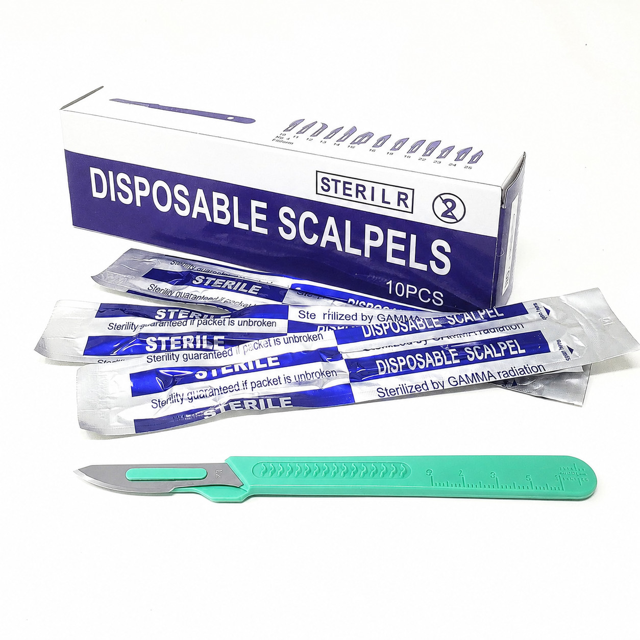 Disposable Sterile Scalpels #23 Carbon Steel Blades, Box of 10 Pcs