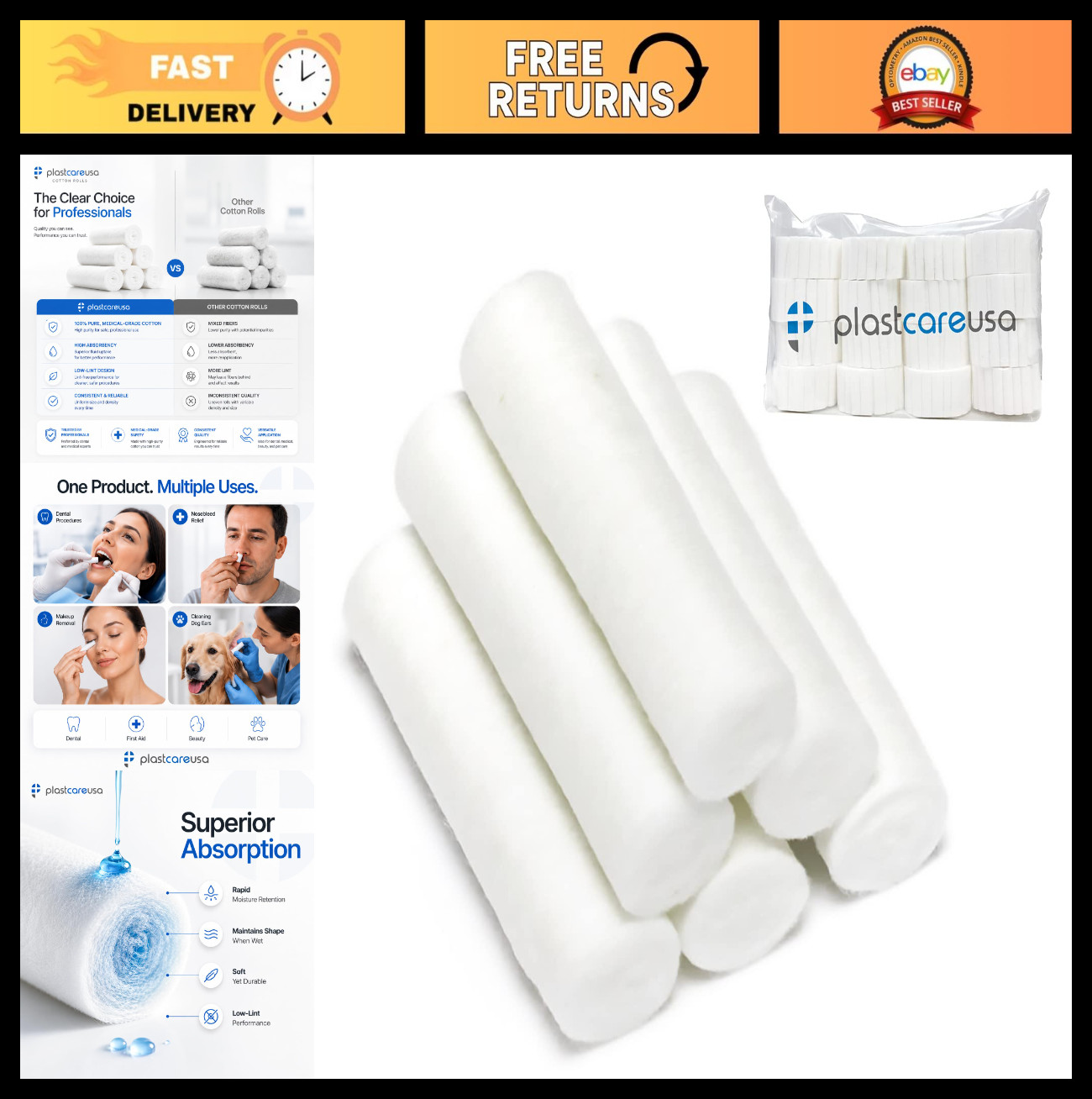 800 Count Dental Gauze Rolls – Highly Absorbent Cotton Rolls for Nosebleeds & Mo