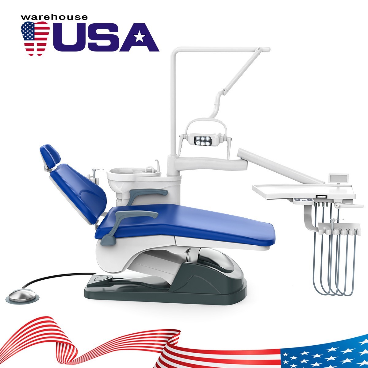 Dental Chair Unit Computer Controlled DC Motor Integral Blue PU+ Stool