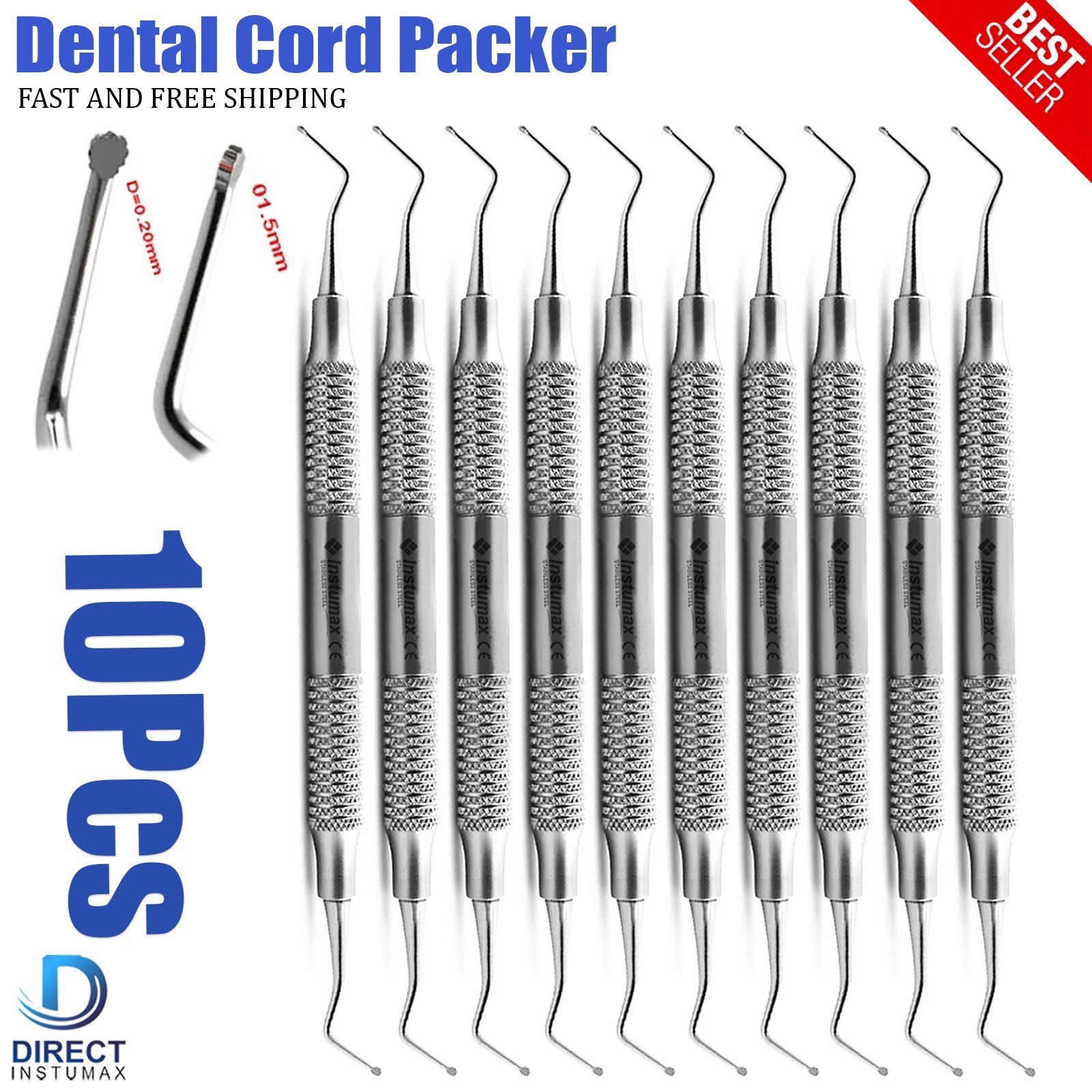 10 Pcs Cord Packer Serrated BN1 Double Ended Dental Instruments INSTUMAX®-