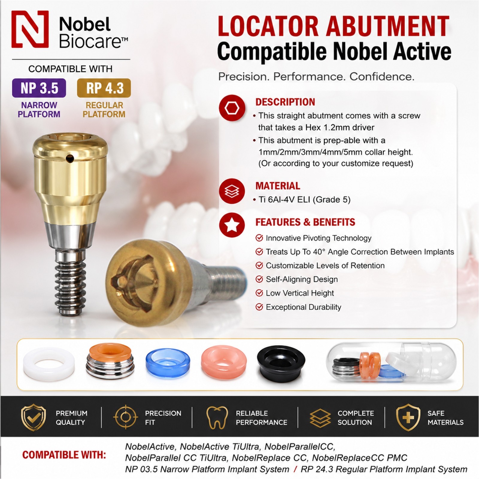 Dental Fit Zest Locator Abutment Legacy Anchor Overdenture Hiossen Zimmer Nobel