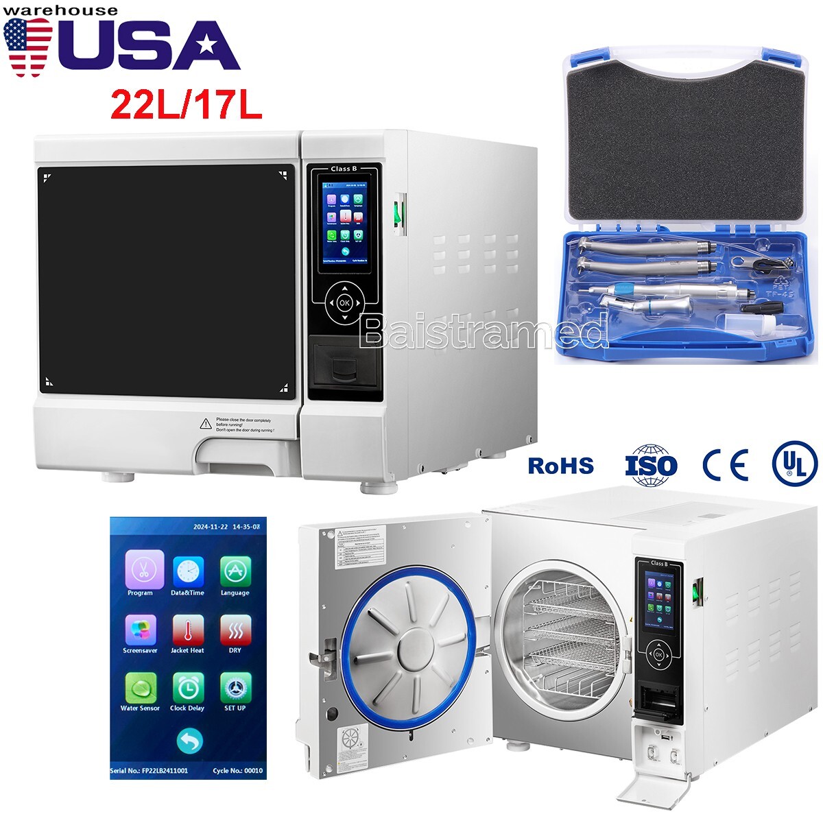 22L Dental Medical Autoclave Vacuum Steam Sterilizer &Printer /Handpiece Kit 4H