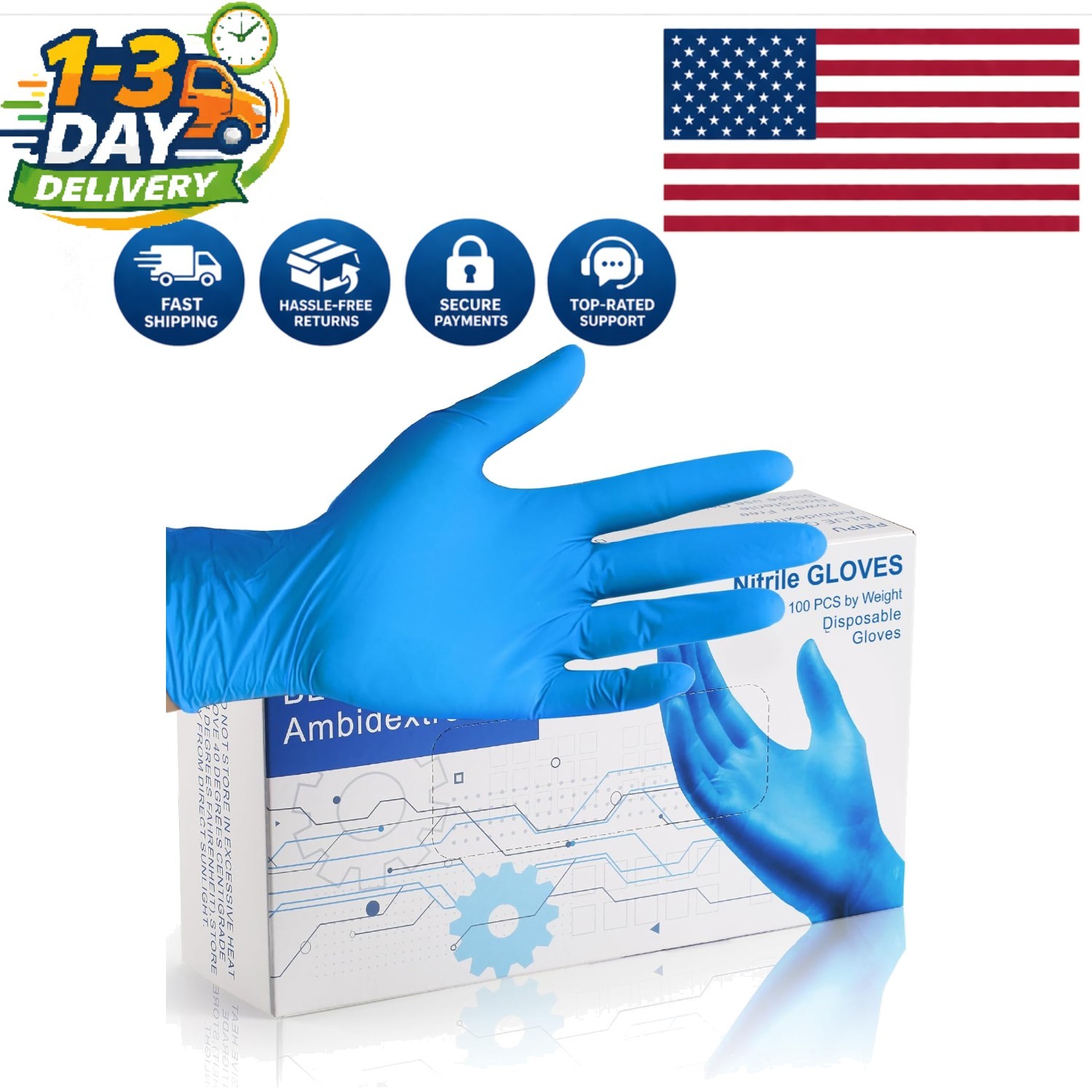 Large Nitrile Cleaning Gloves – 100 Count, Durable, Powder-Free & Latex-Free