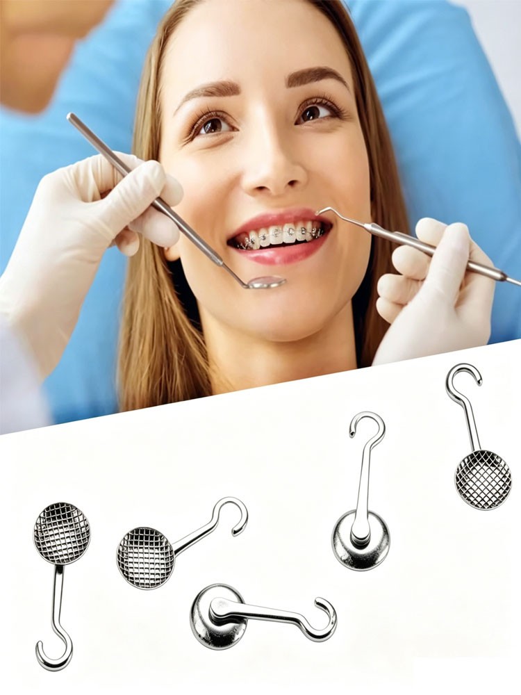 Dental Ortho Lingual Buttons with hook Bondable Round 10Pcs/Pack Mesh