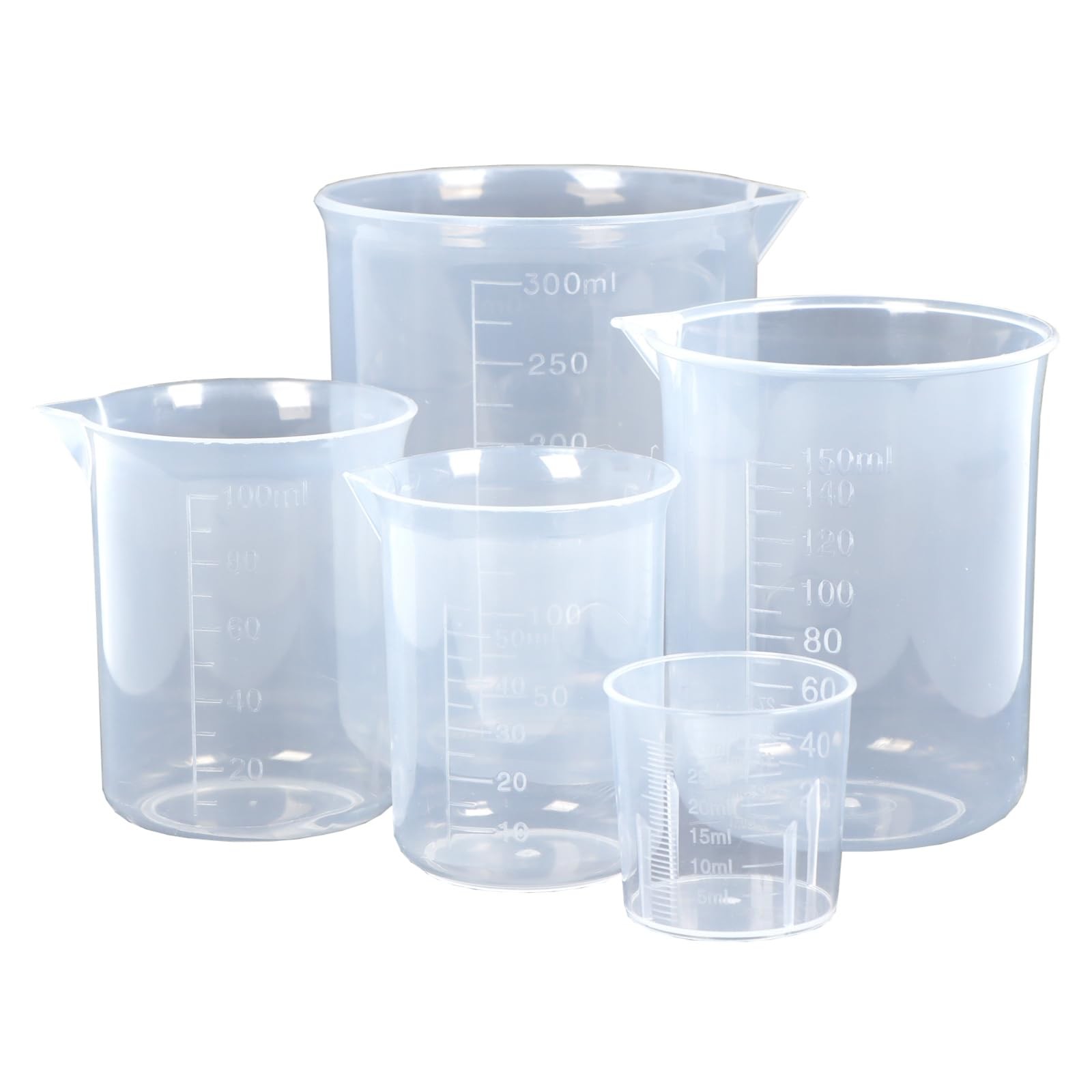5 Pack Plastic Measuring 30 ml, 50 100 150 300 Transparent