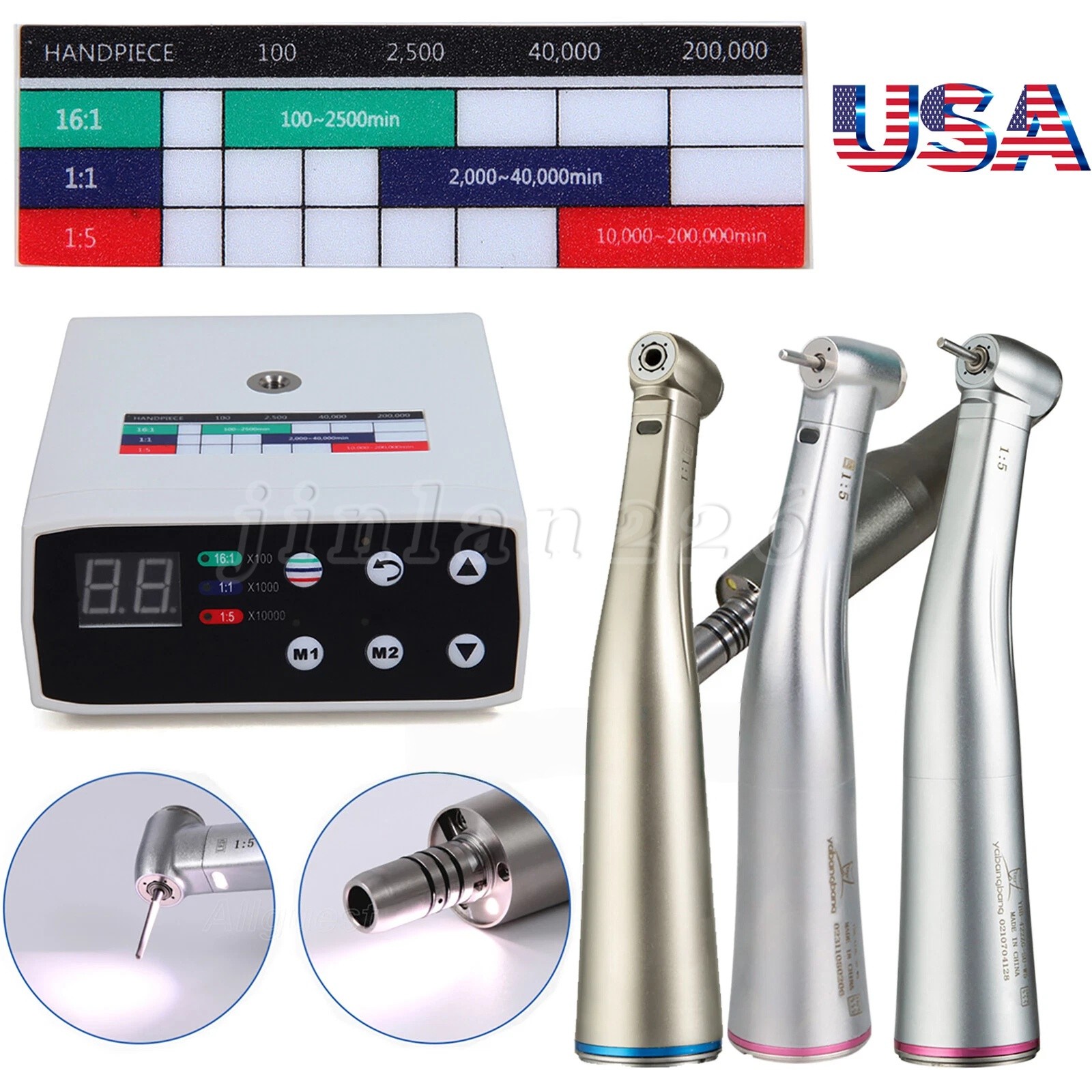 Dental Brushless LED Electric Micro Motor 1:5/1:1 Increasing Handpiece UPS