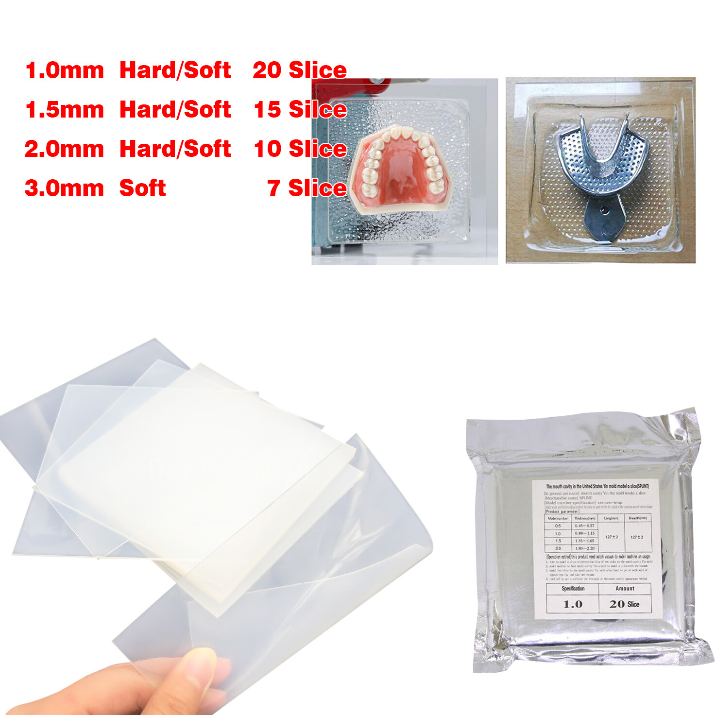 1.0mm/1.5mm /2.0mm Round/Square Dental Splint Vacuum Forming Material Soft/Hard