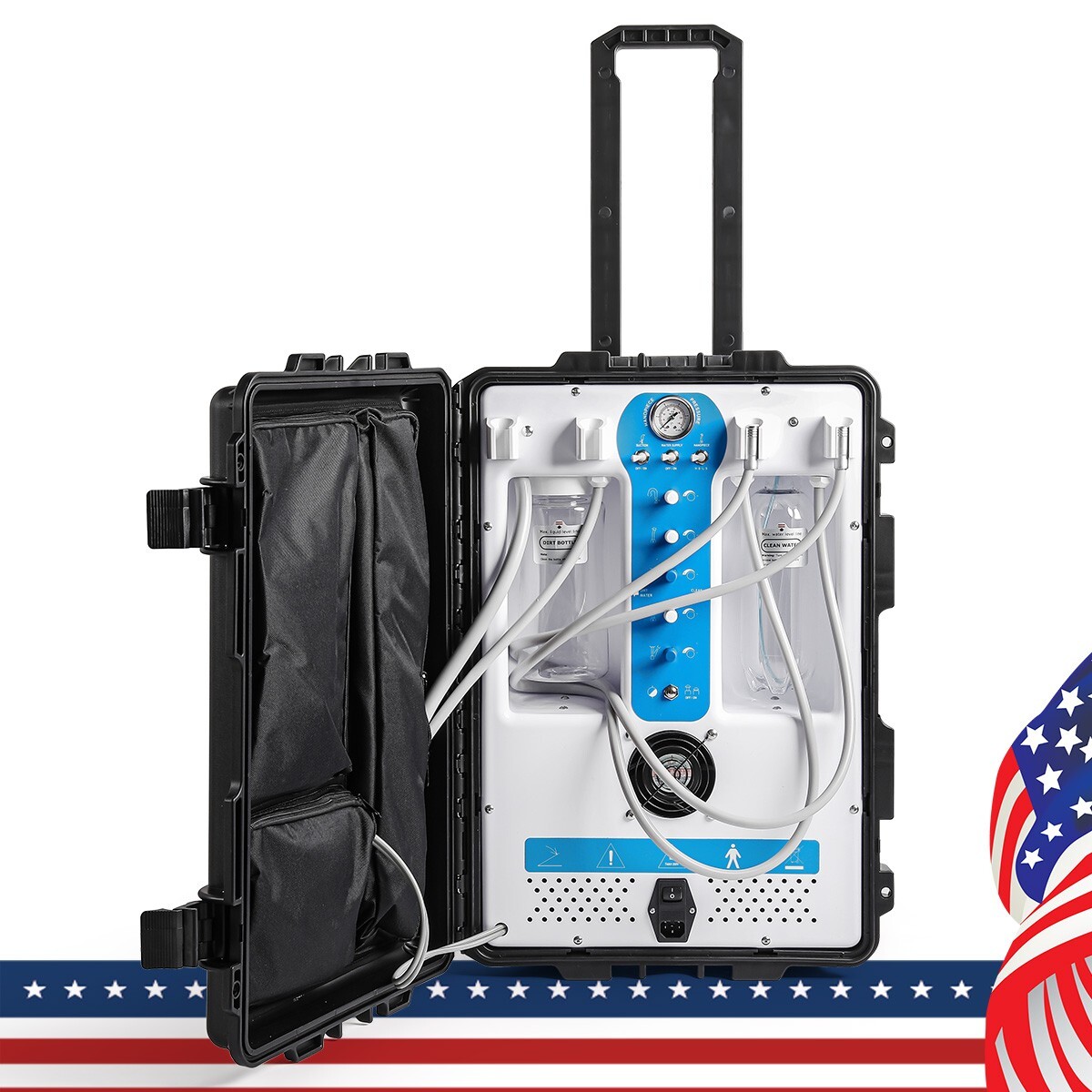 Dental Mobile Delivery Unit Rolling Cart Strong Suction Air Compressor Syringe