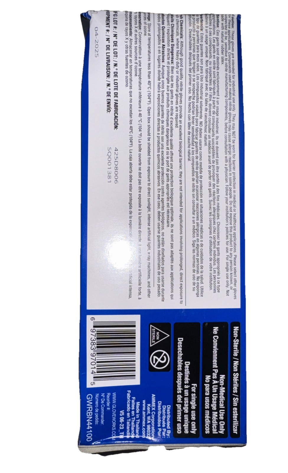 Ammex Gloveworks GWRBN44100 Royal Blue Disposable Nitrile Glove PF 6 Mil Size: M